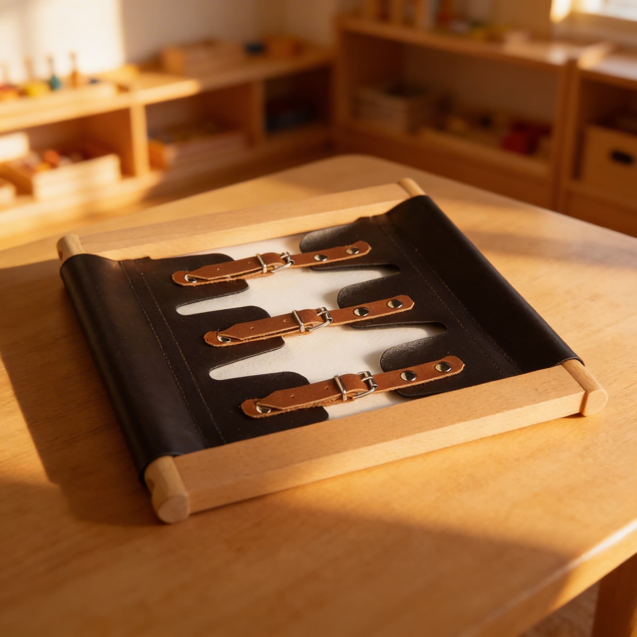 Ankleidungsrahmen: Metallschnallen — Feinmotorik für Kleinkinder — Im Einsatz