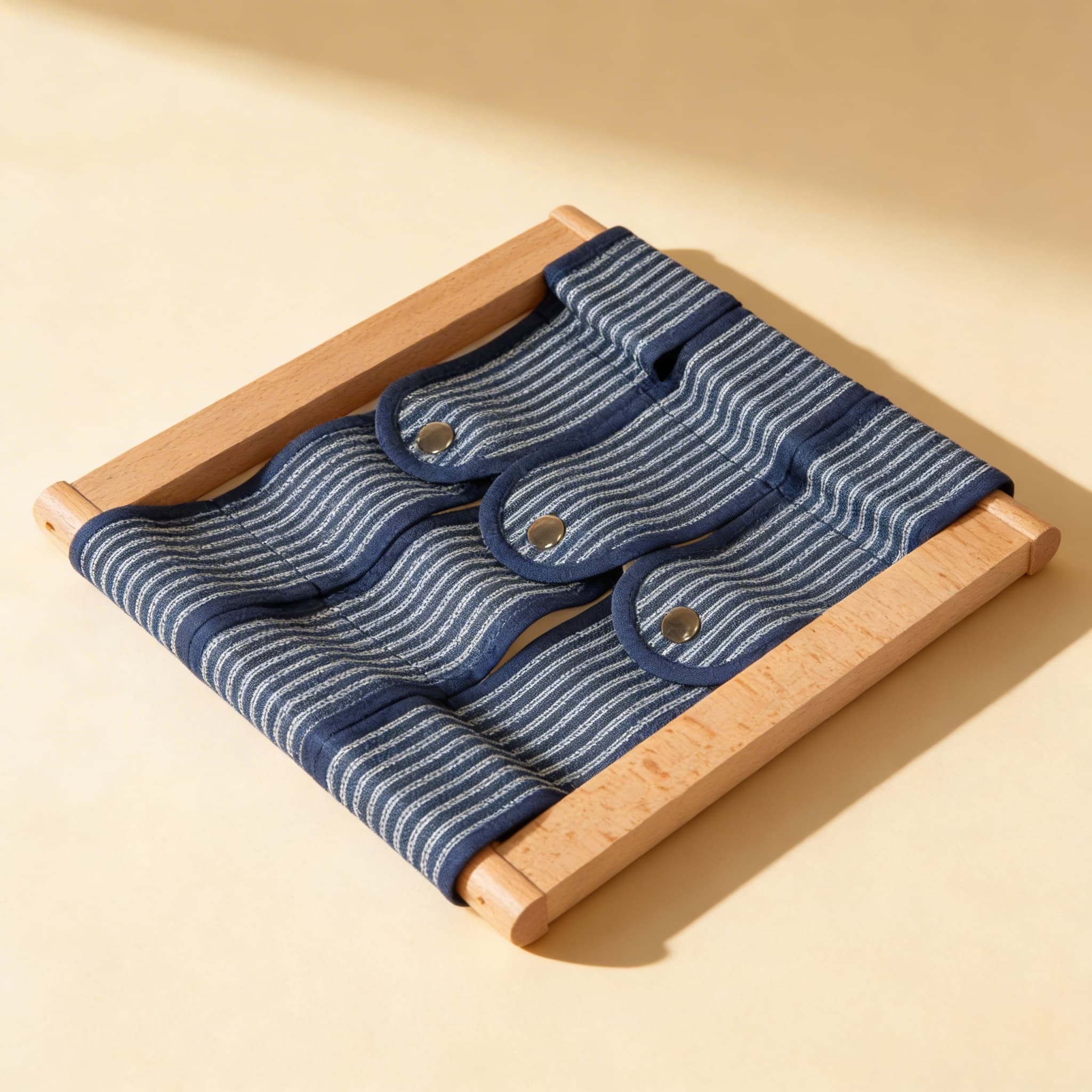 Ankleidungsrahmen: Druckknöpfe — Feinmotorik mit Druckverschluss — Seitenansicht