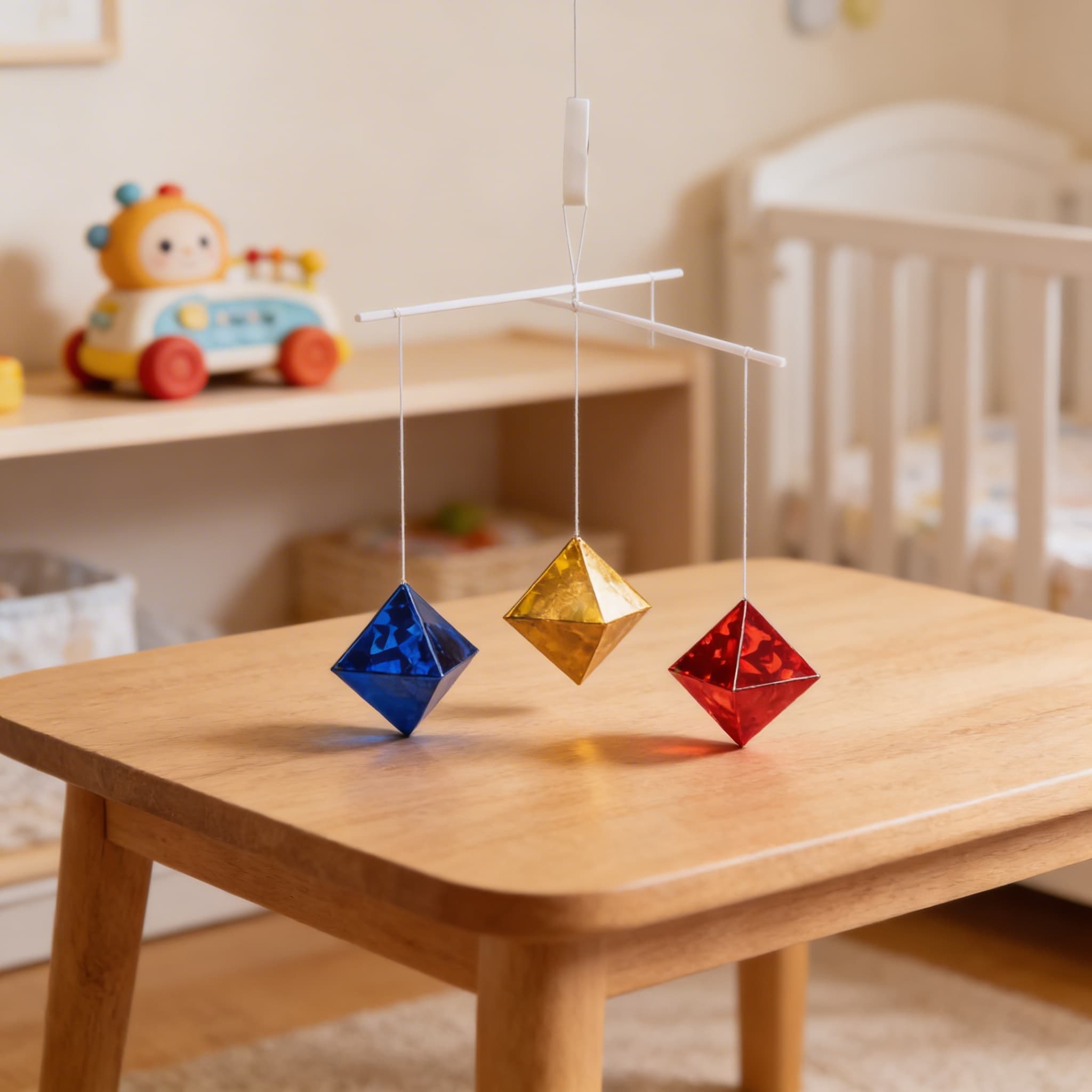 Mobilka s oktaedry — geometrické krystalové tvary pro vizuální vývoj — Detailní pohled