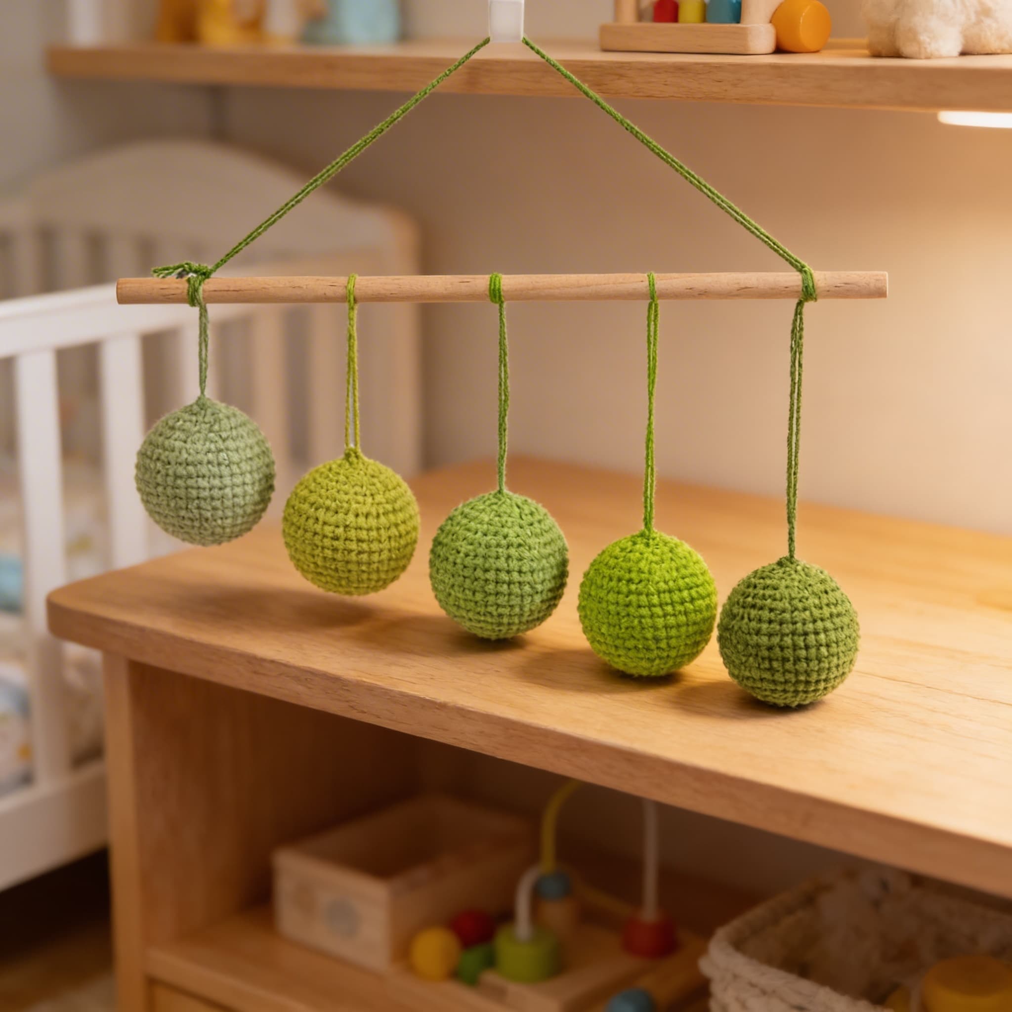 Gobbi-Mobile — Fünf Farbverlauf-Kugeln für Blickverfolgung — Detailansicht