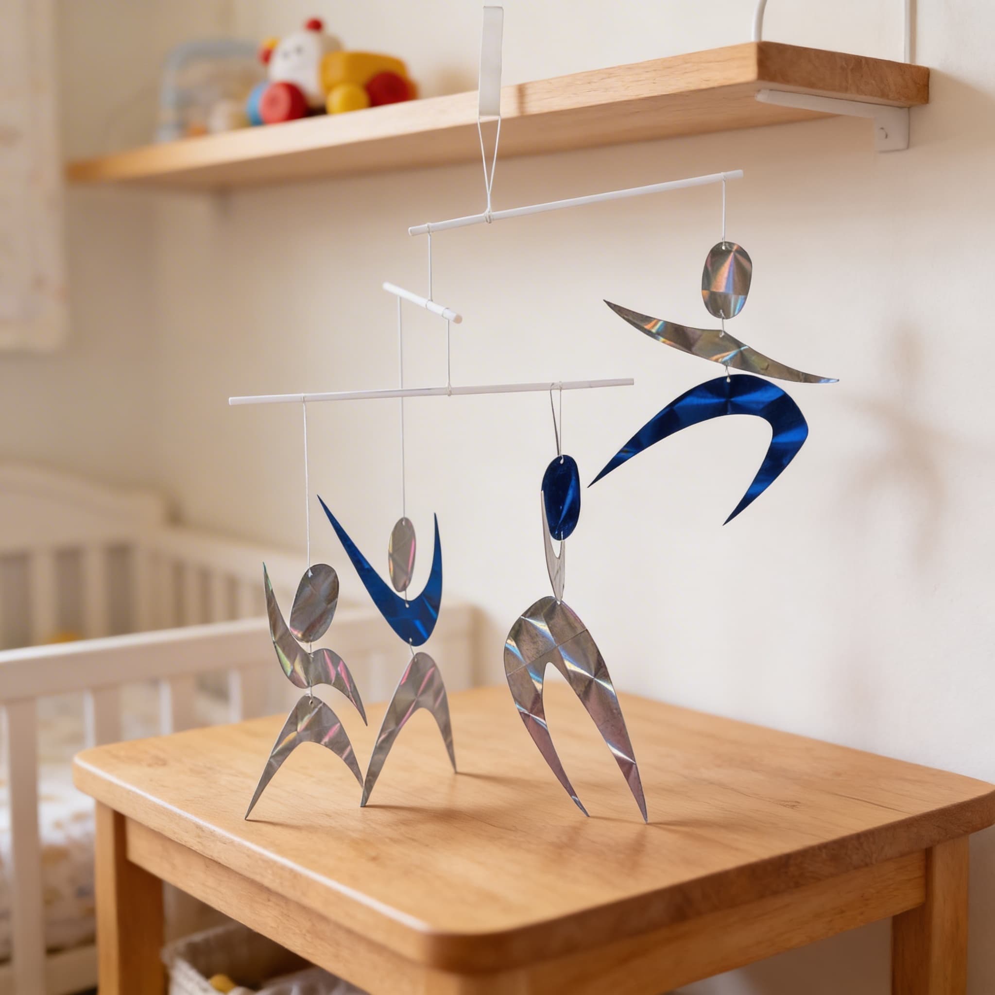 Mobilka s tanečníky — skleněné figurky vytvářející duhové odrazy — Detailní pohled