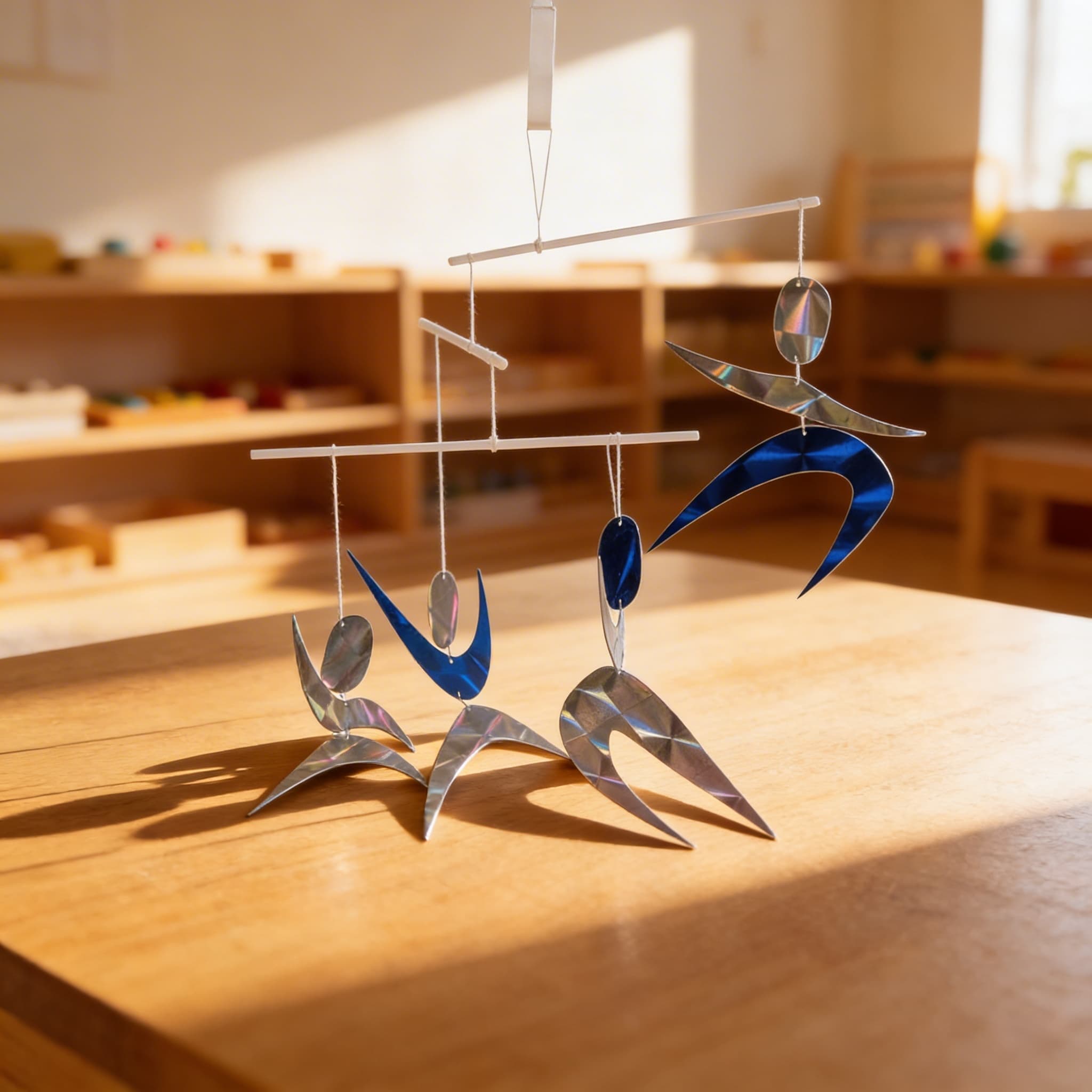 Mobilka s tanečníky — skleněné figurky vytvářející duhové odrazy — Při použití