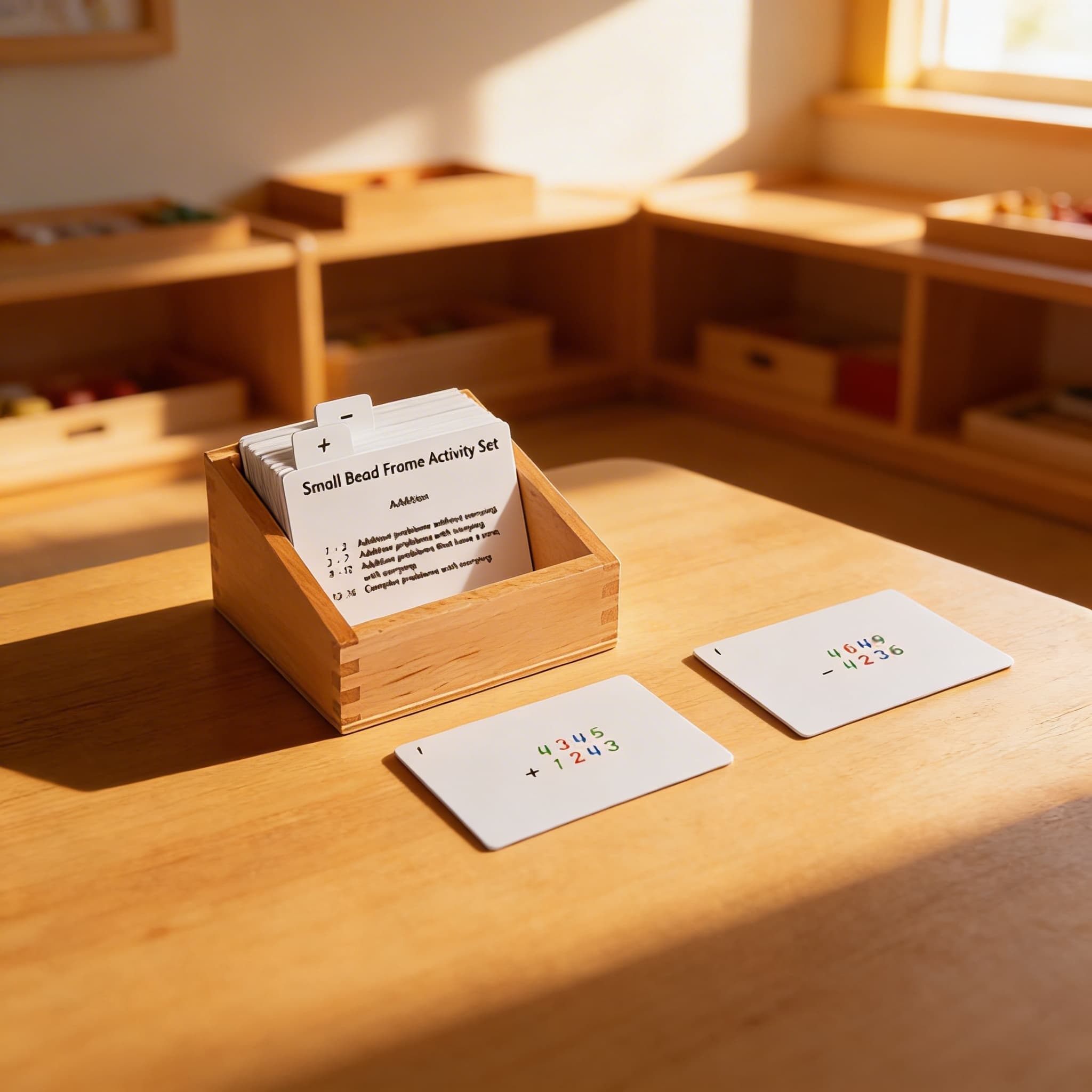 Sada aktivit pro malý korálkový rám — kartičky na procvičování — Při použití