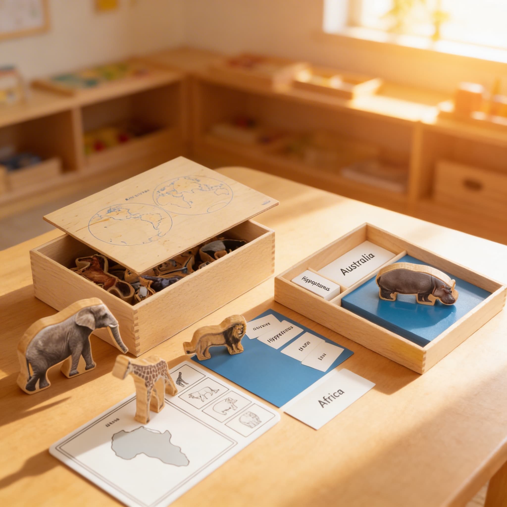 Kontinentale Tiere-Box — Geographie und Zoologie Zuordnung — Im Einsatz