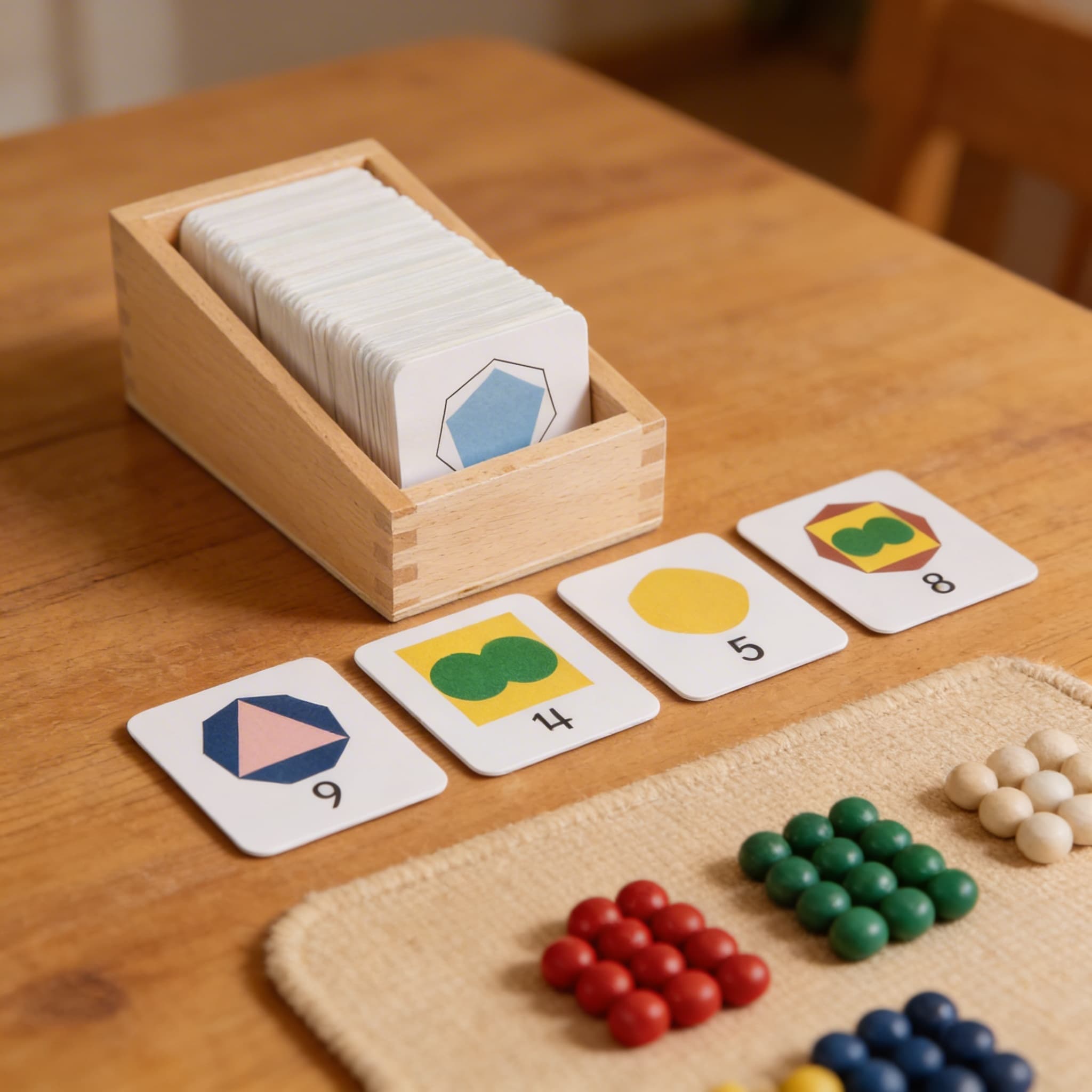 Zahlenkarten-Box — kleine Ziffern mit geometrischen Formen — Detailansicht