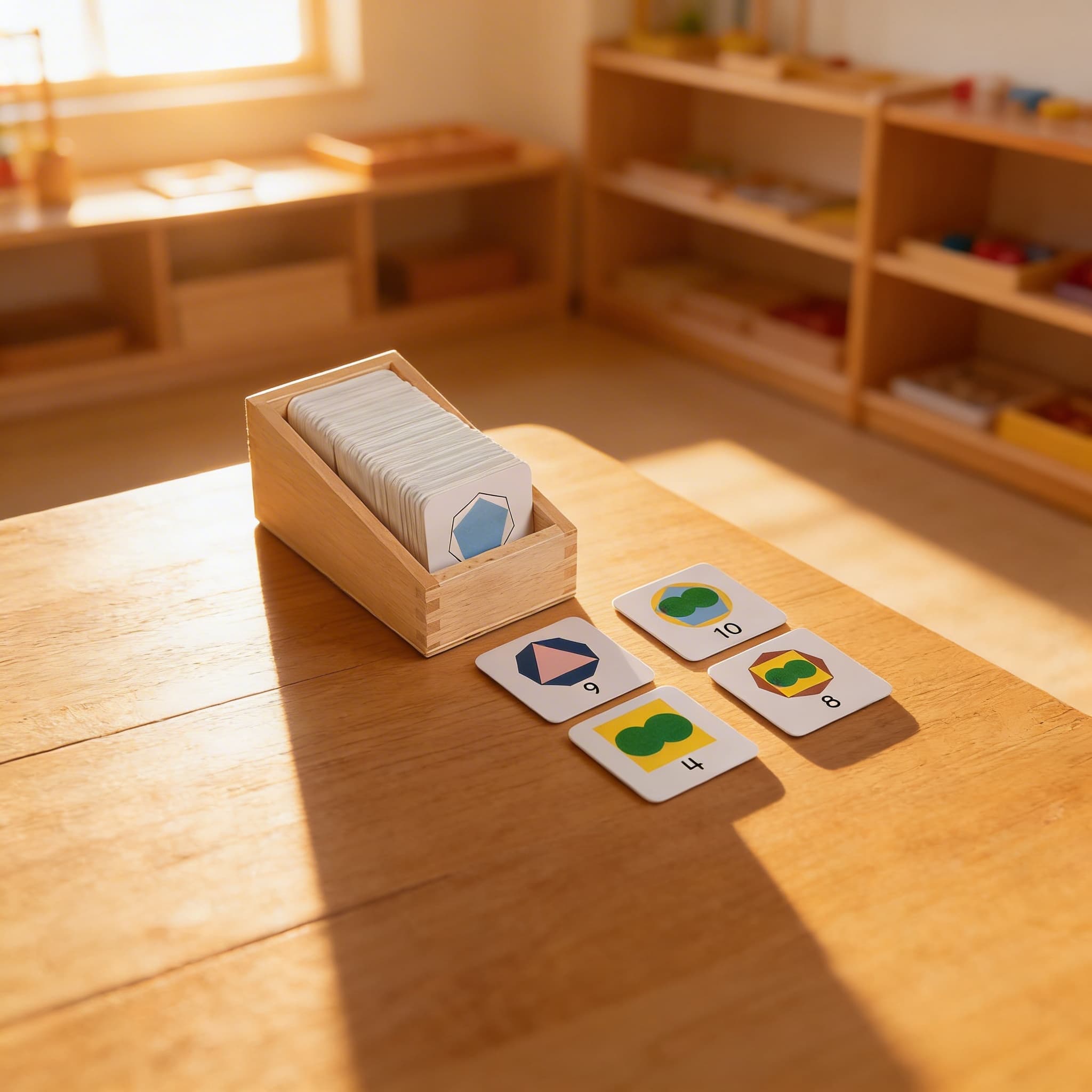 Zahlenkarten-Box — kleine Ziffern mit geometrischen Formen — Im Einsatz