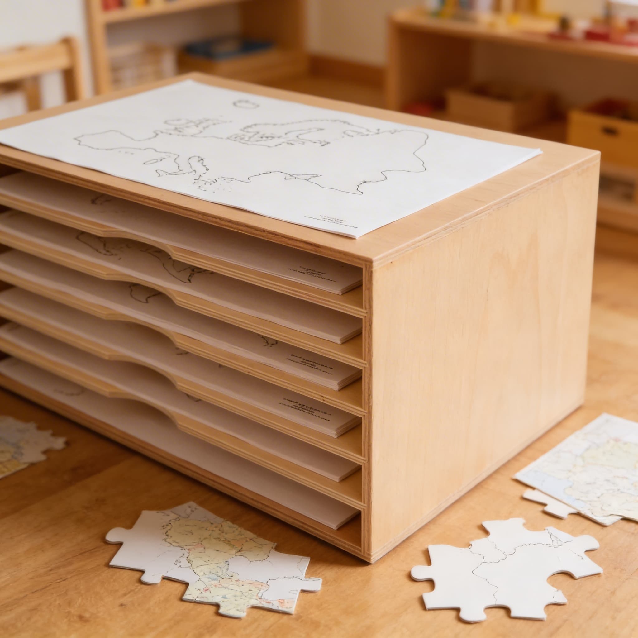 Kartenschrank — Holzschrank für geografische Papiermaterialien — Detailansicht