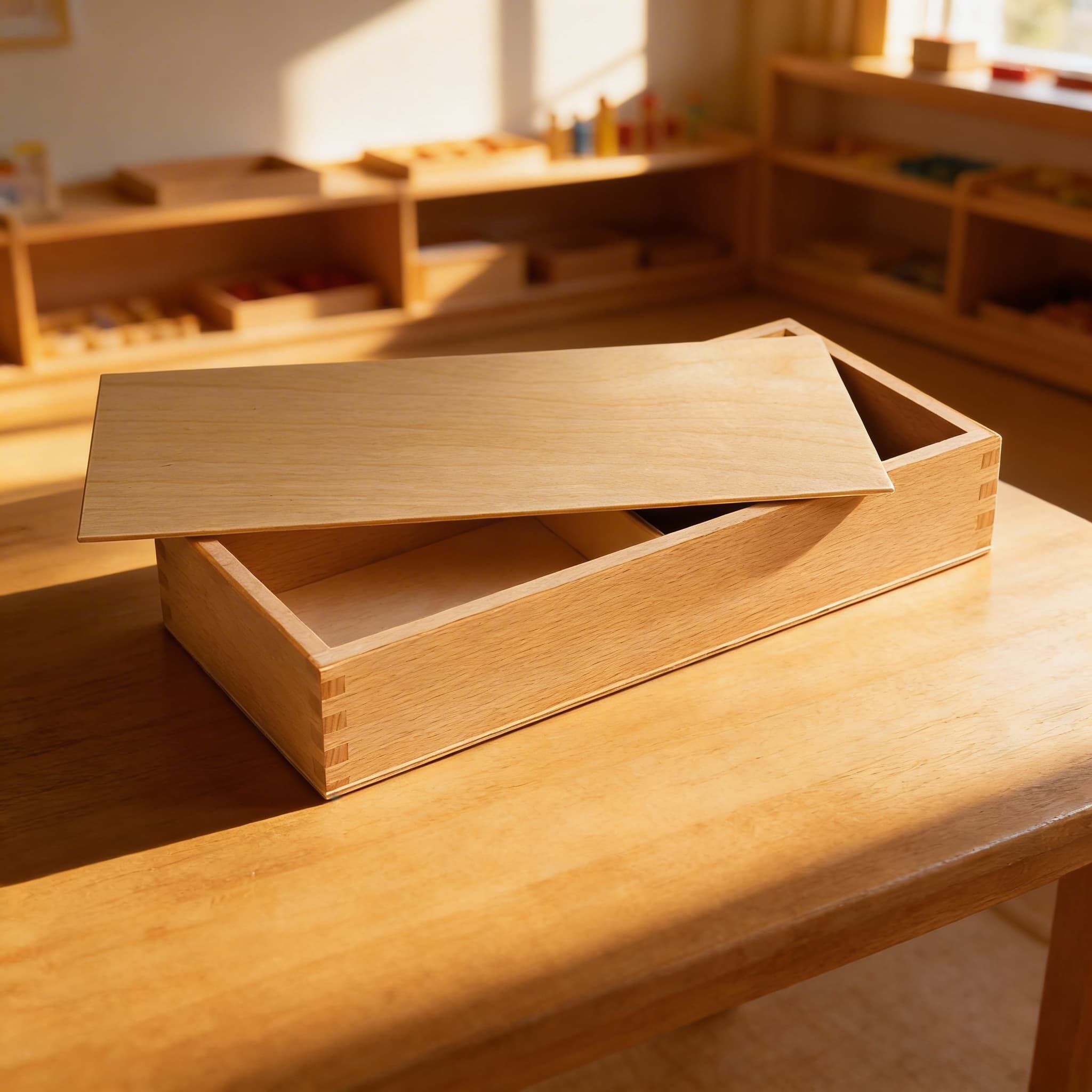 Uhrstempel-Box — Holzaufbewahrung mit Schiebedeckel — Im Einsatz