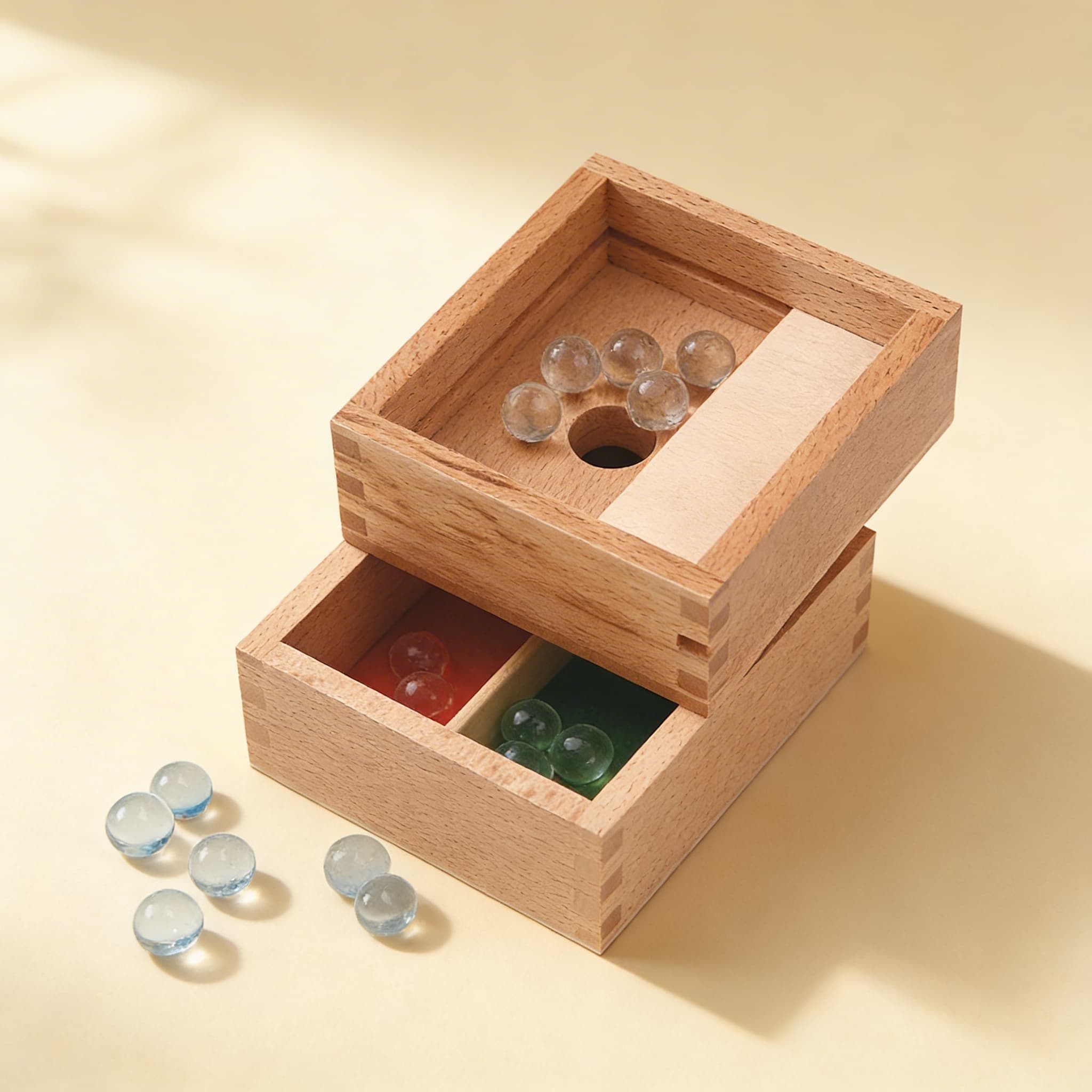 Mengen-Aufteilungsbox — Zweistufige mathematische Sortieraktivität — Seitenansicht