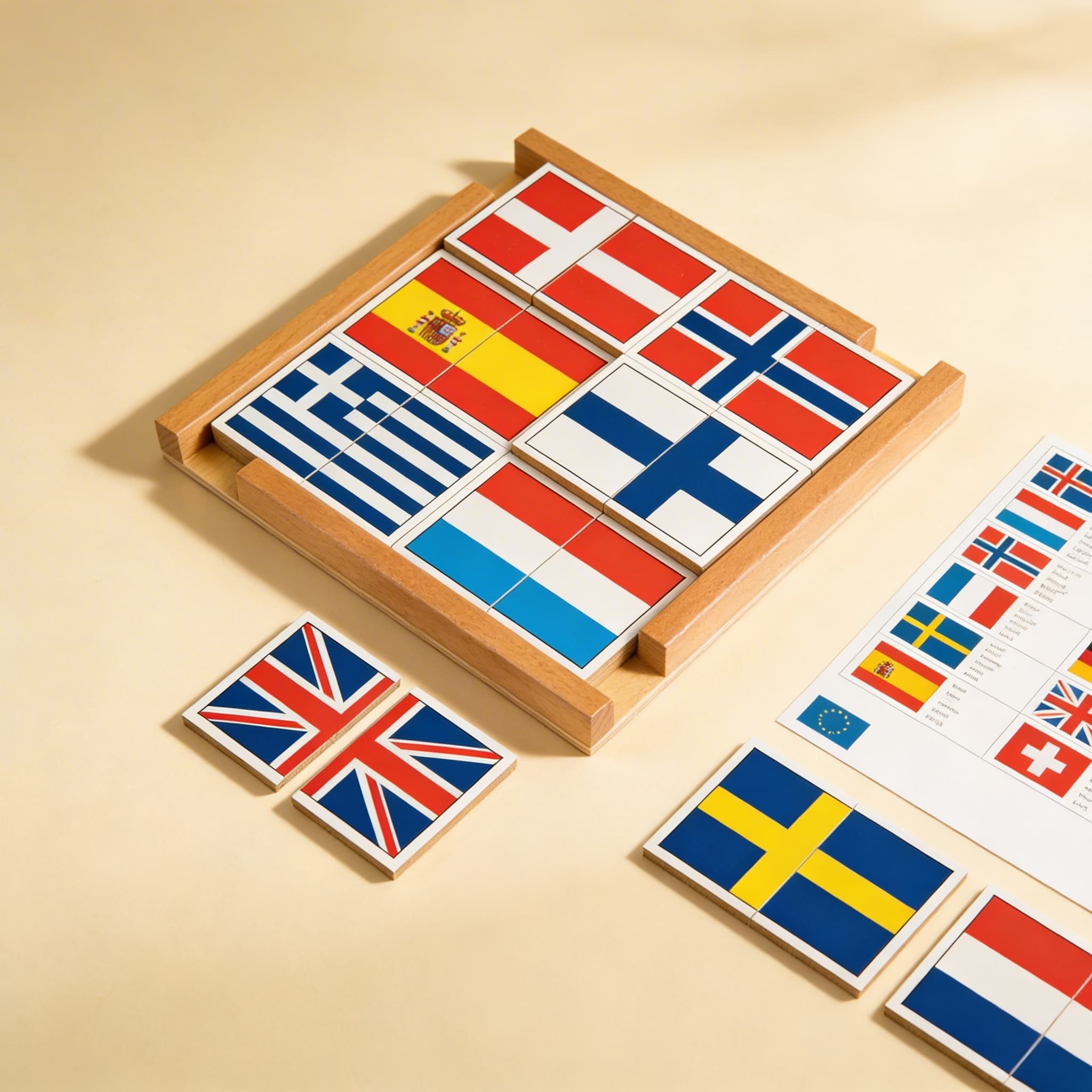 Puzzle vlajek Evropy — Boční pohled