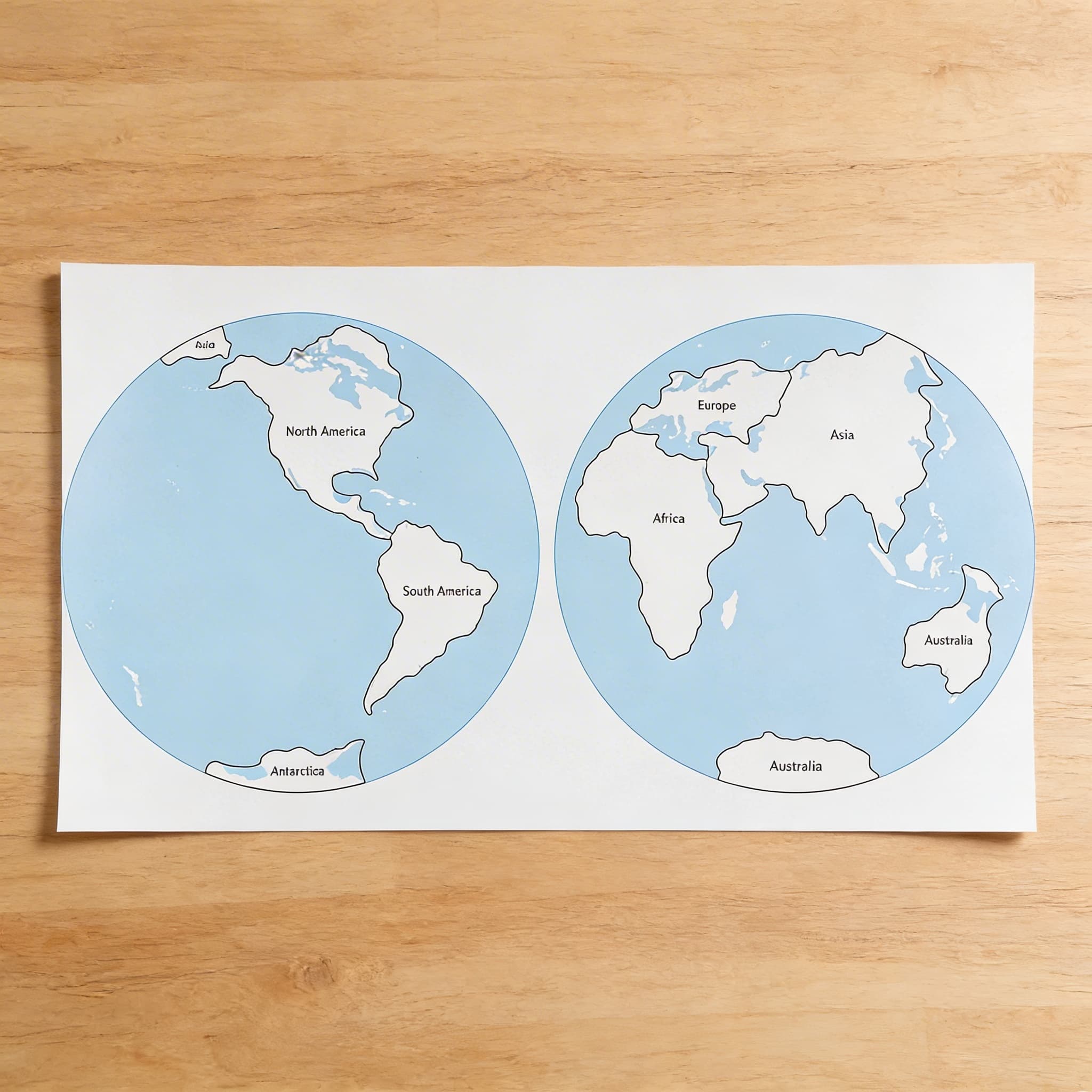 Kontrolní mapa světa: S popisky — Boční pohled