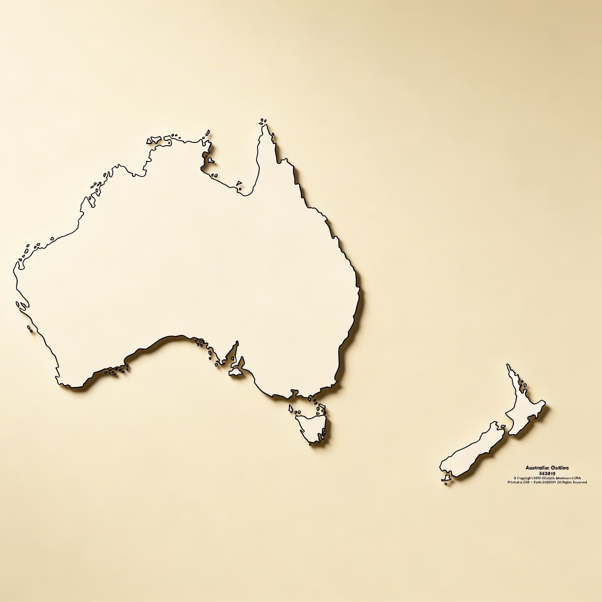 Austrália: Obrysová mapa — Označená kontrolná — Katalógový pohľad