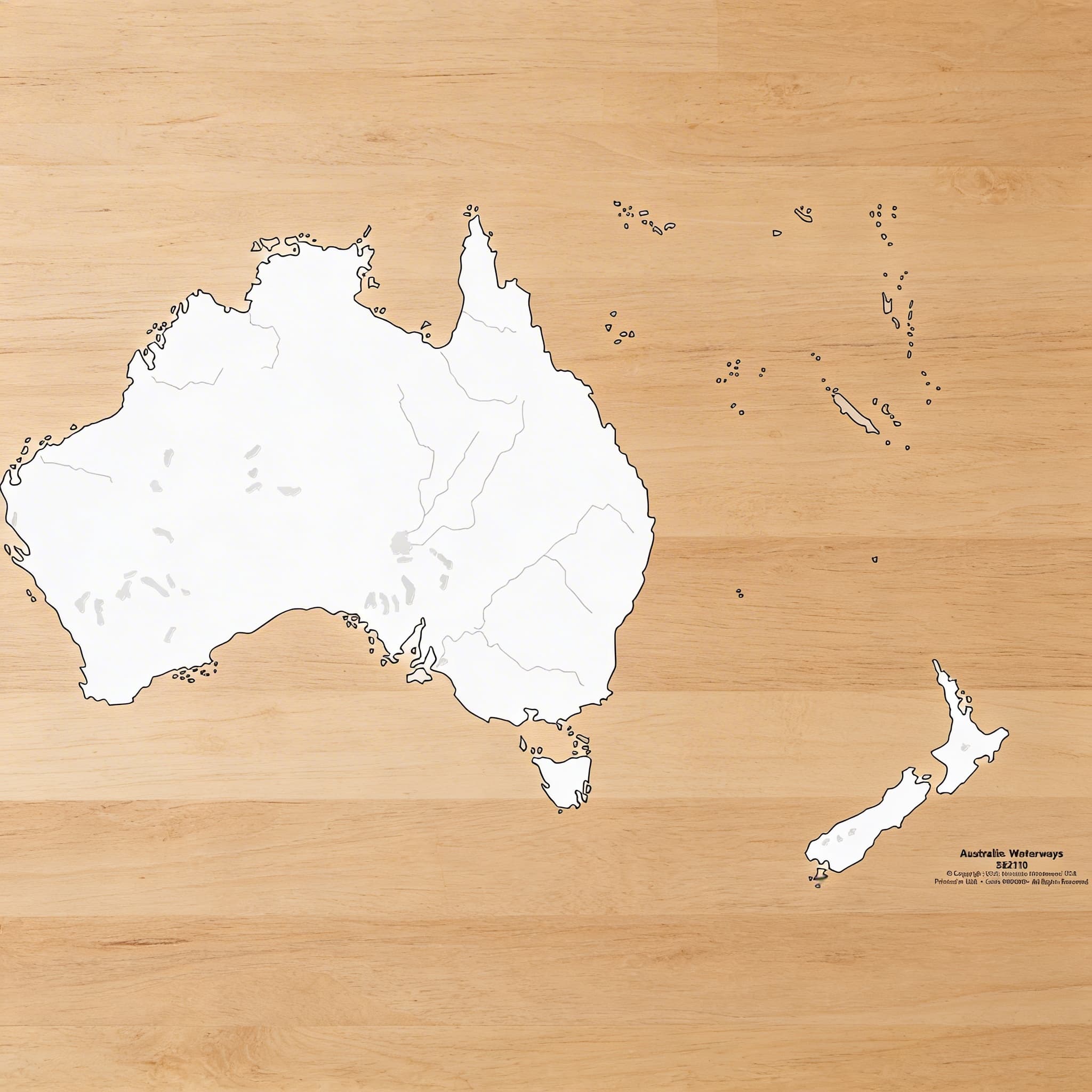 Austrálie: Mapa vodních toků — Označená kontrolní — Boční pohled