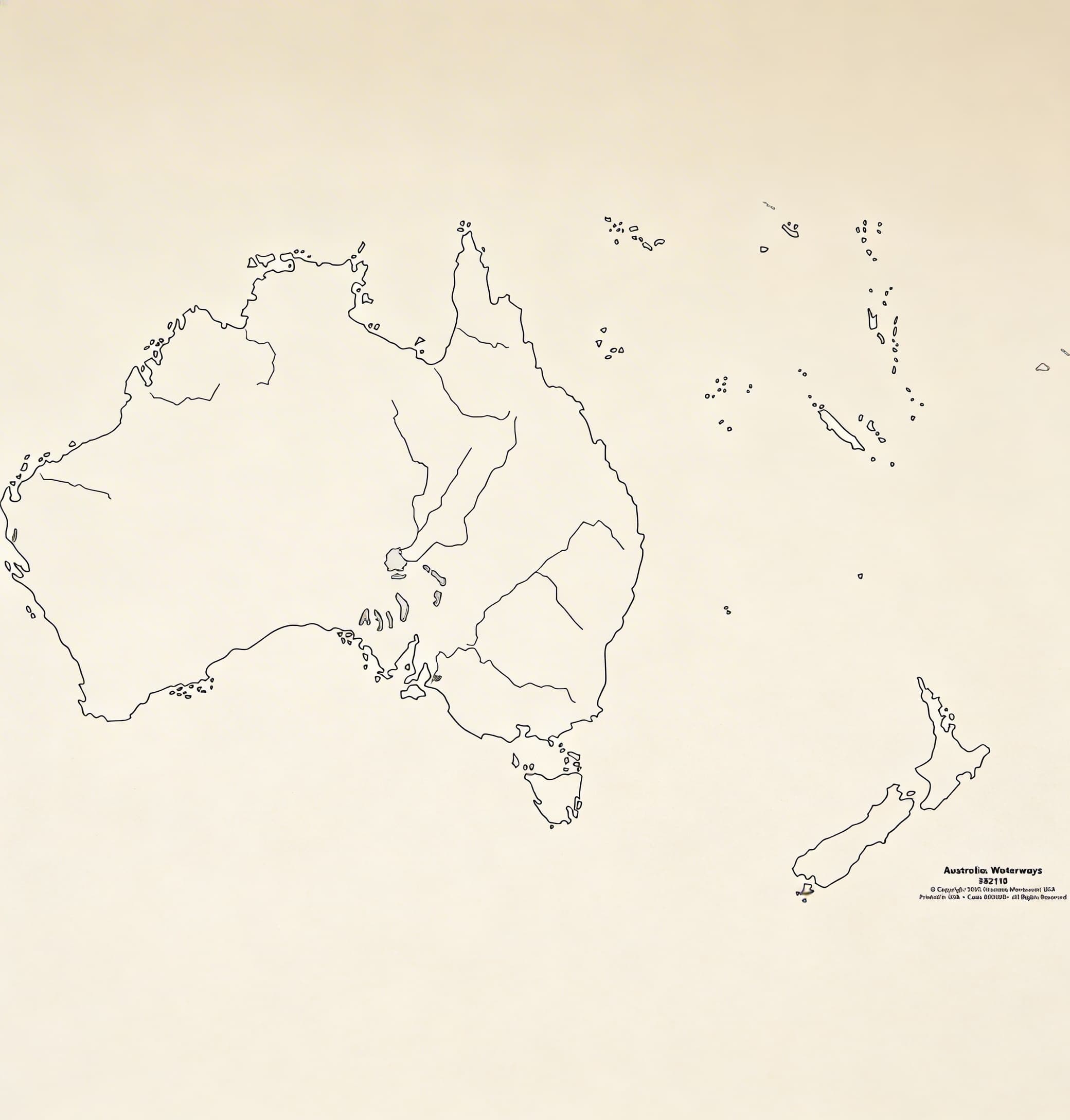 Austrálie: Mapa vodních toků — Označená kontrolní — Katalogový pohled