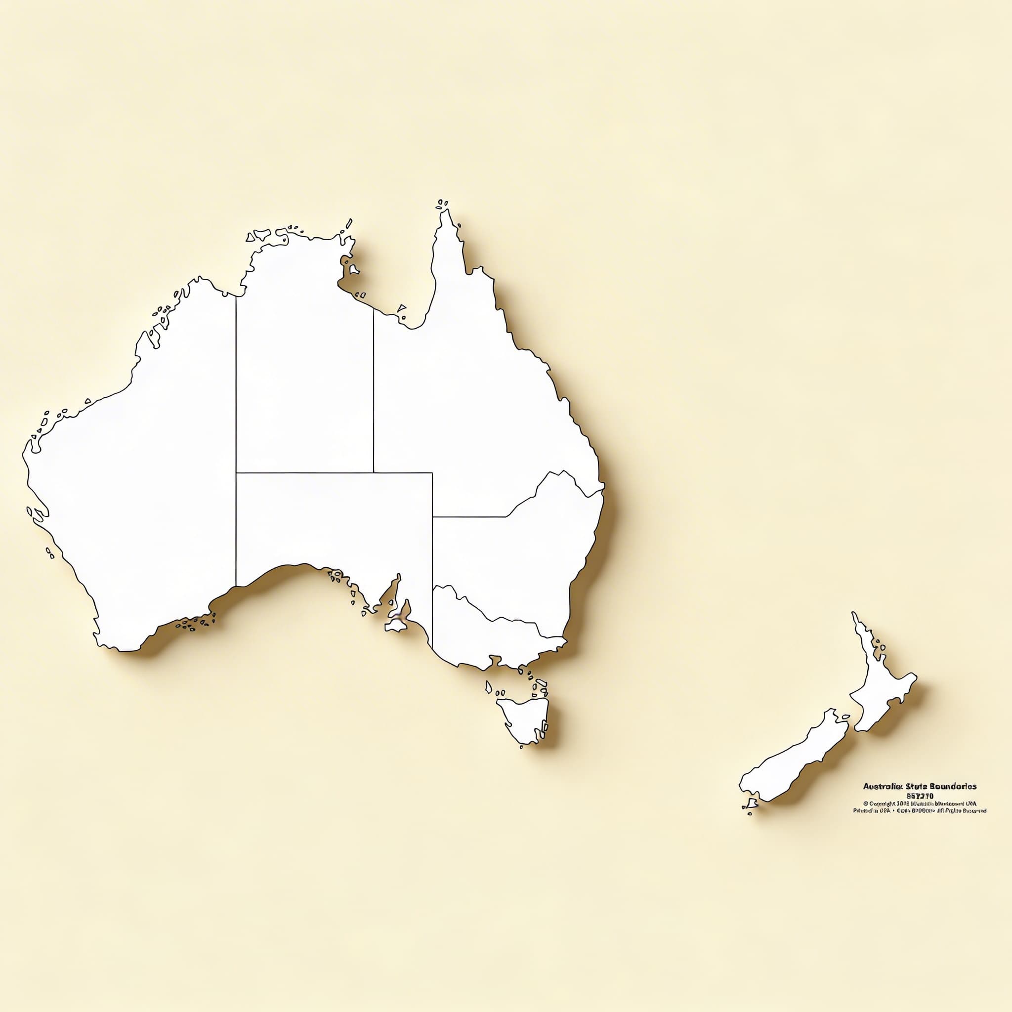 Austrálie: Mapa státních hranic — Označená kontrolní — Katalogový pohled