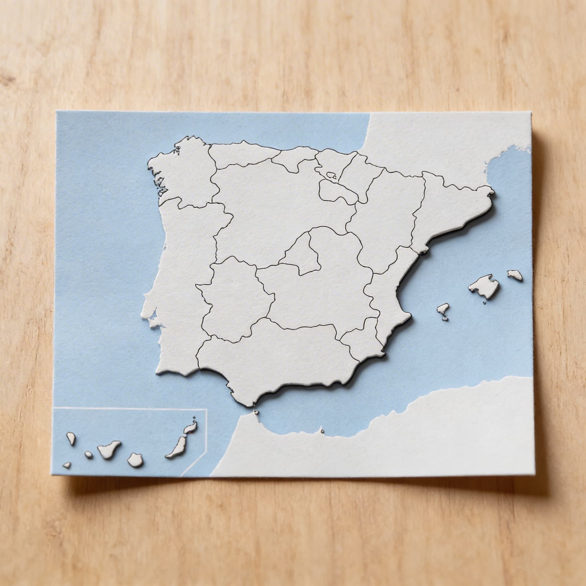 Kontrolní mapa Španělska: bez popisků — Boční pohled