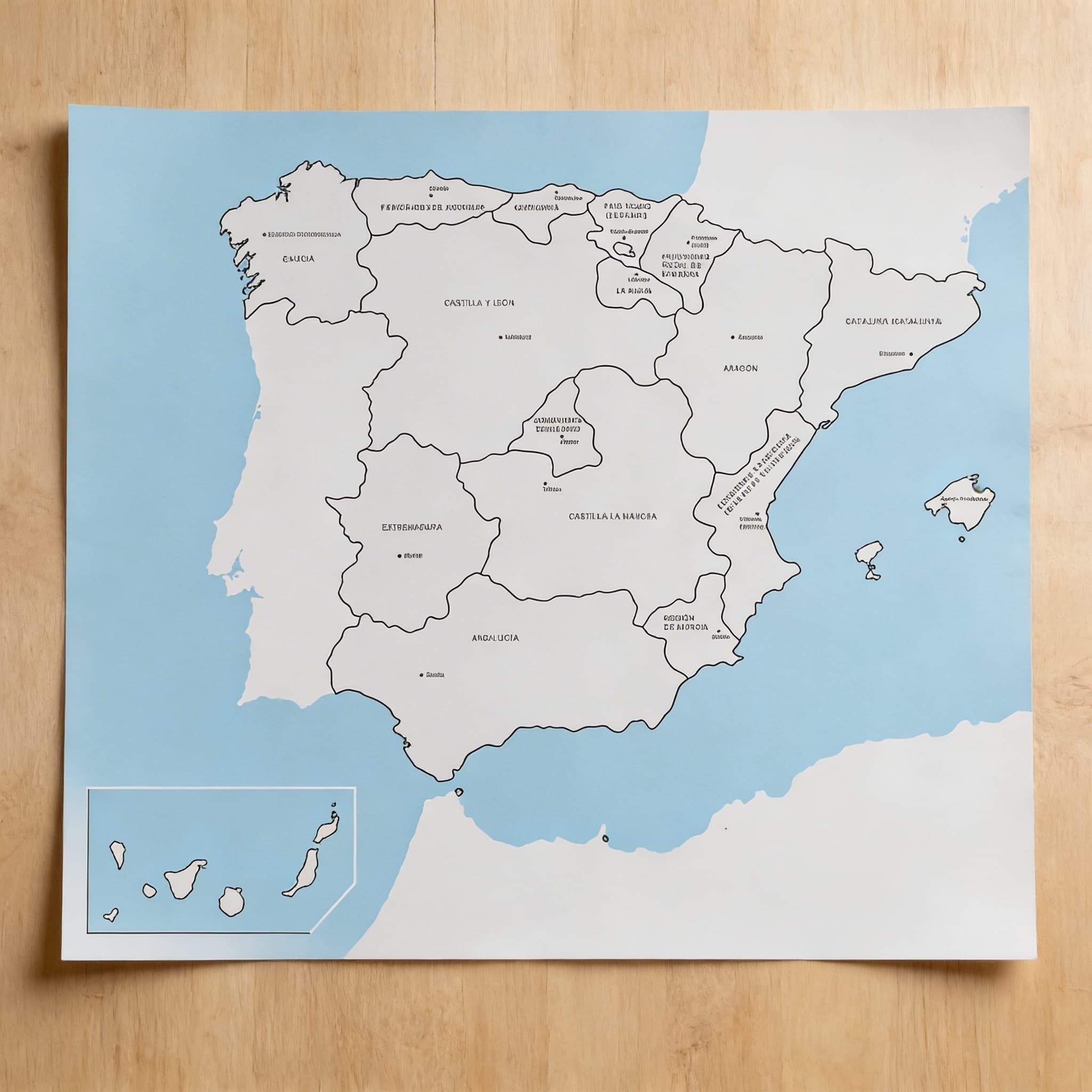 Kontrolní mapa Španělska: s popisky — Boční pohled