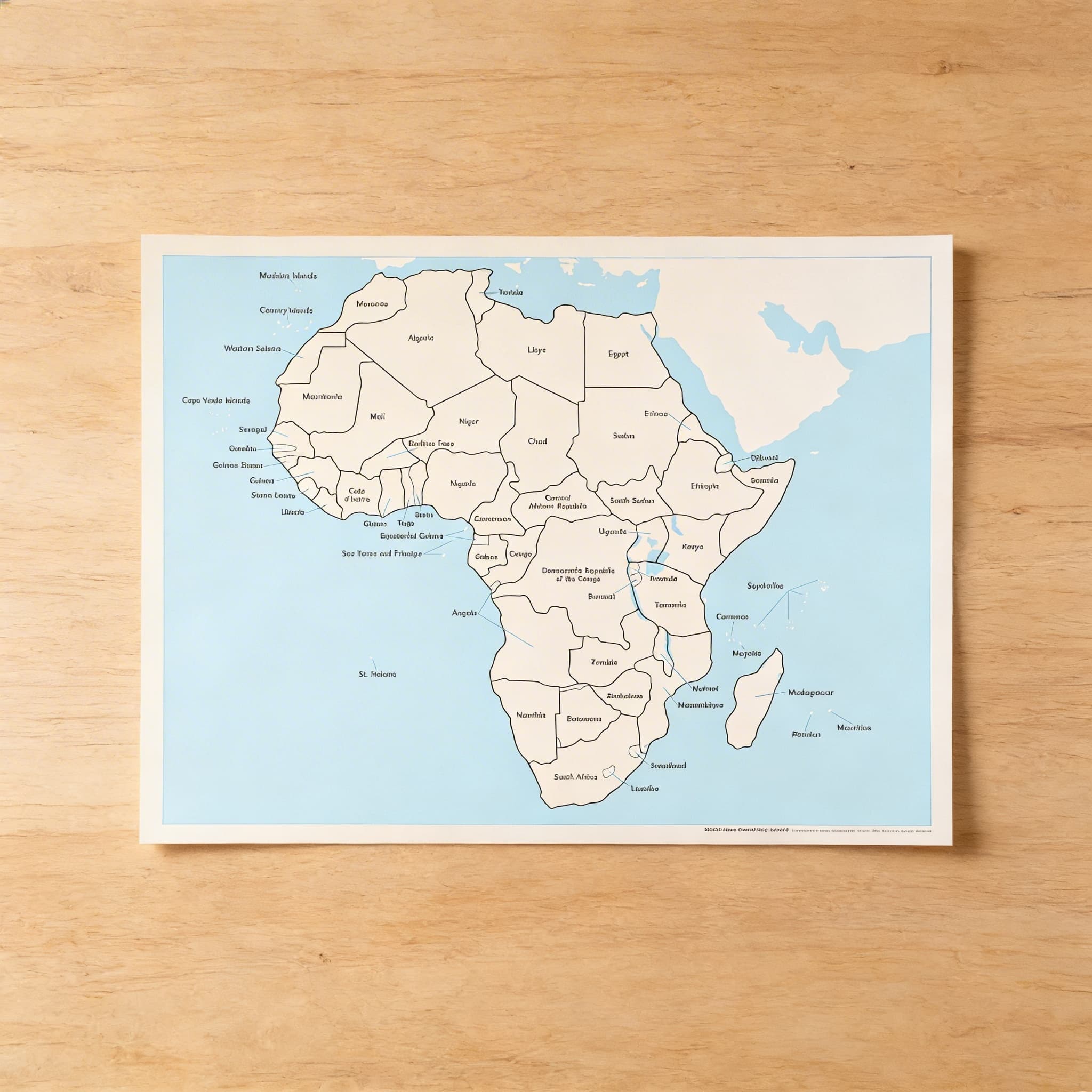 Kontrolní mapa Afriky: s popisky — Boční pohled