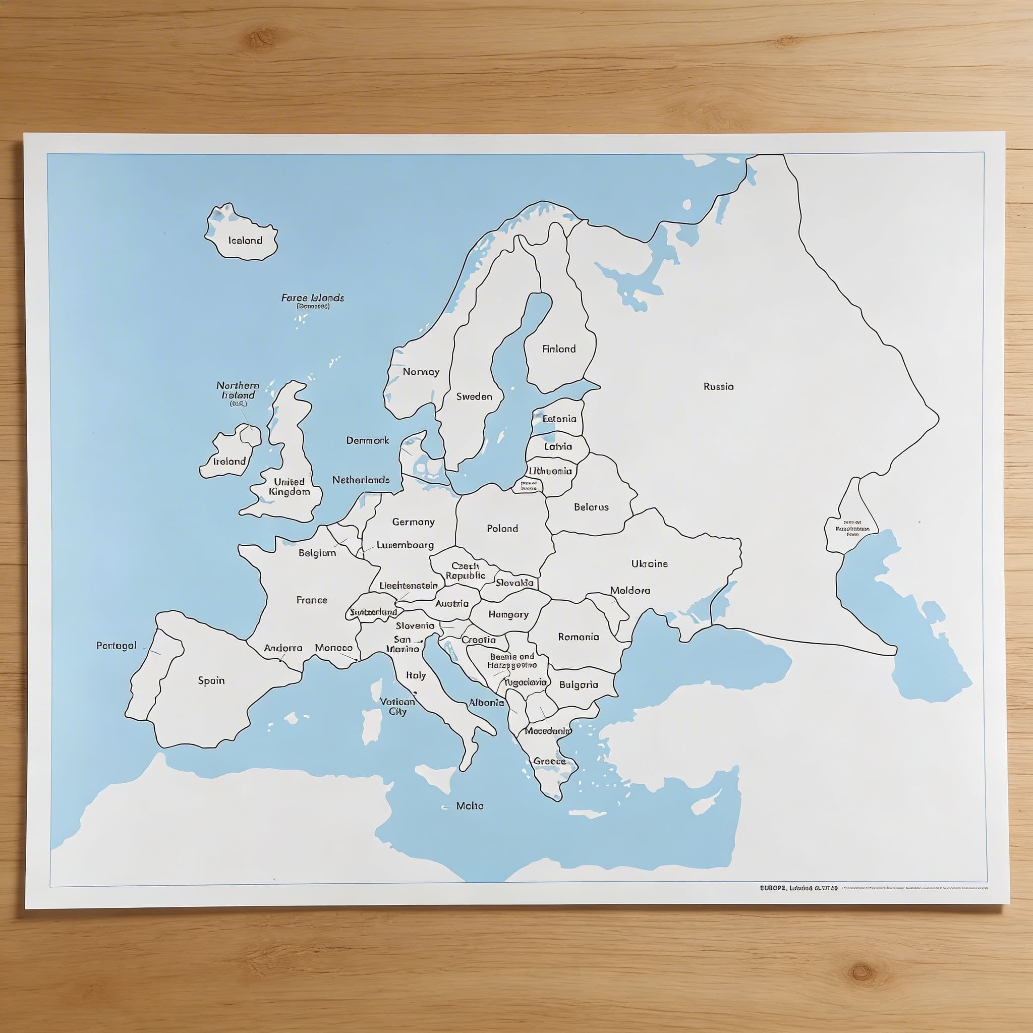 Kontrolní mapa Evropy: s popisky — Boční pohled