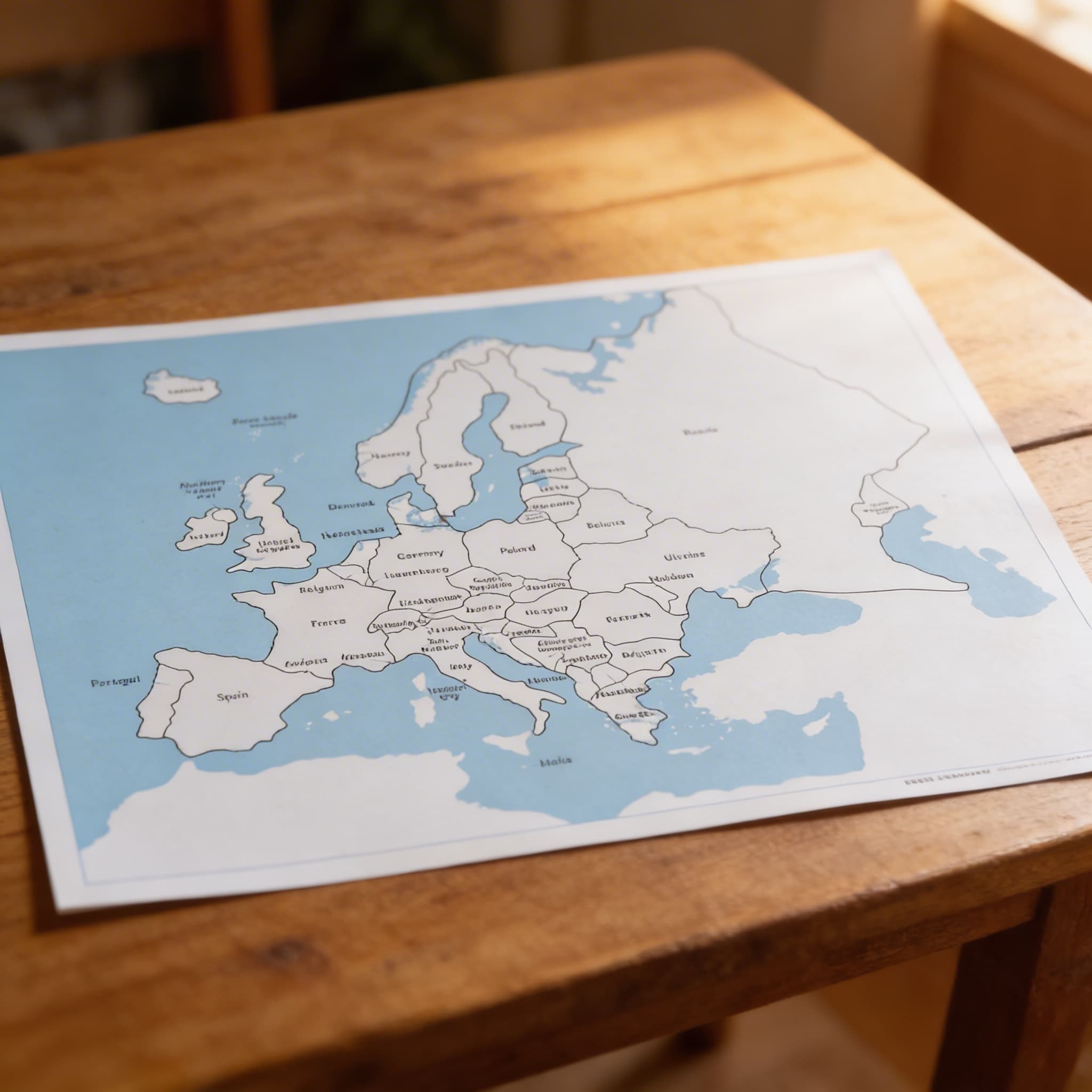 Kontrolní mapa Evropy: s popisky — Detailní pohled