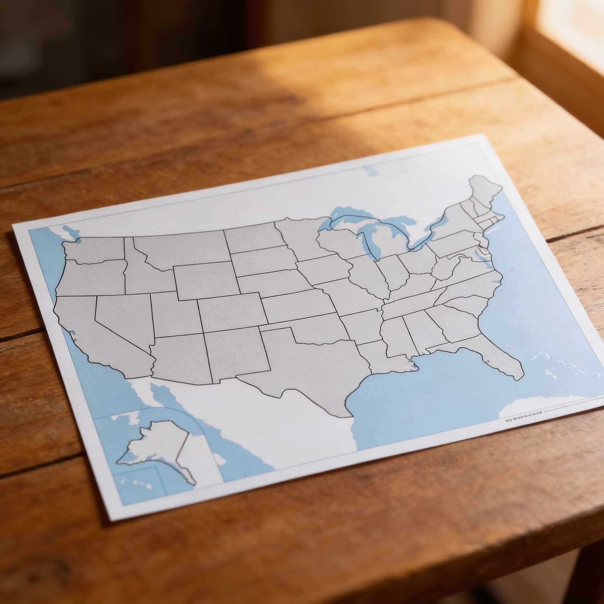 Kontrolná mapa Spojených štátov: bez popisov — Detailný pohľad