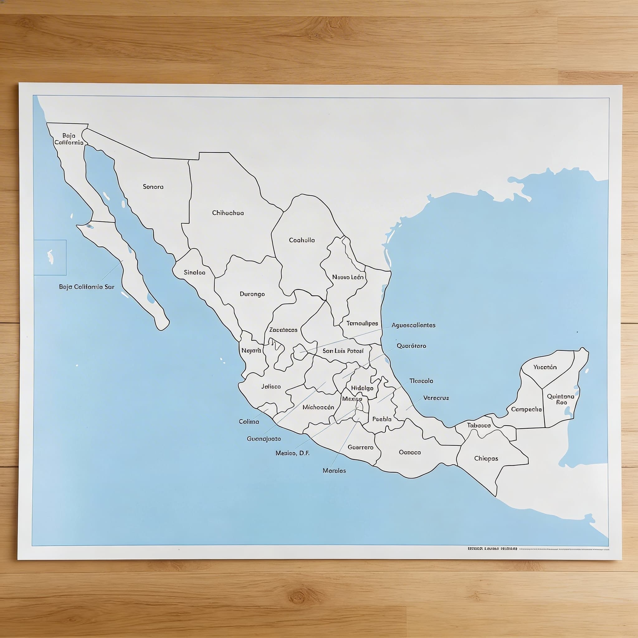 Kontrolná mapa Mexika: s popismi — Bočný pohľad