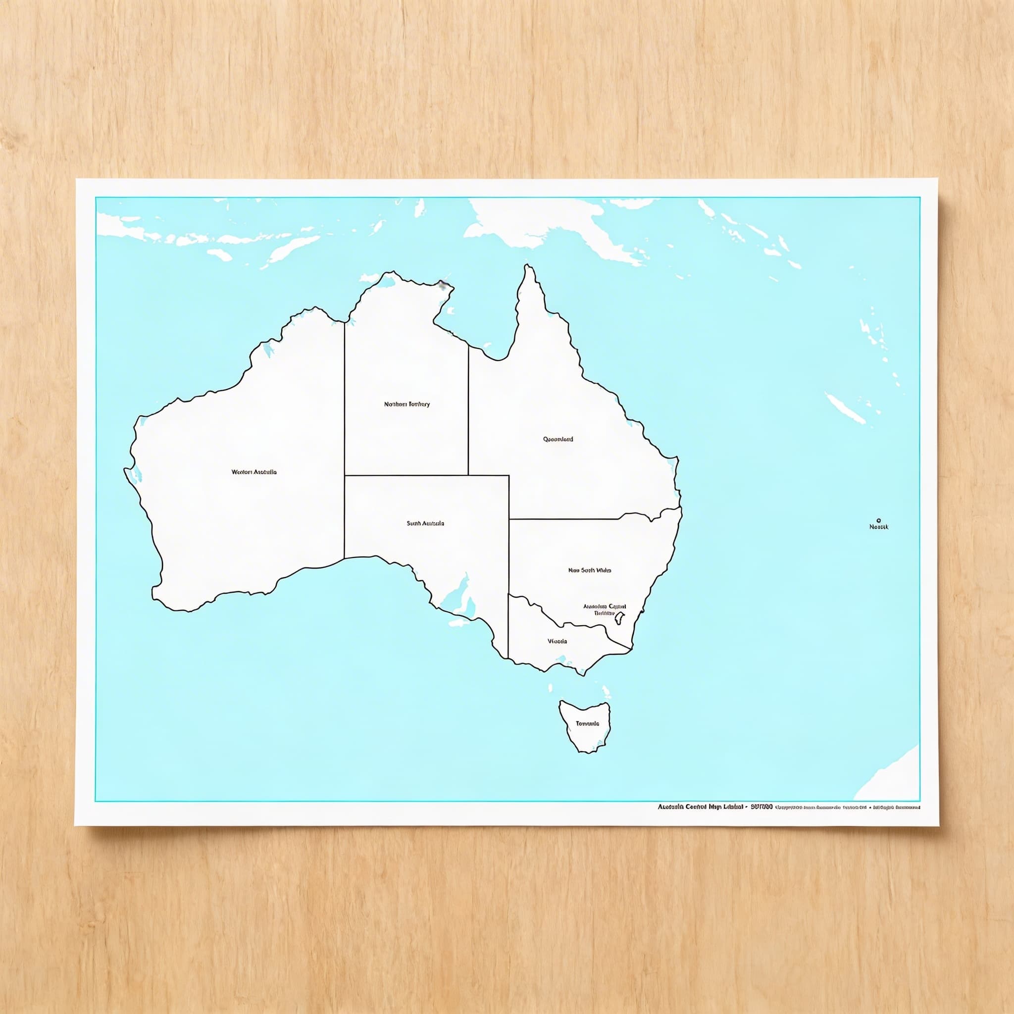 Kontrolní mapa Austrálie: s popisky — Boční pohled