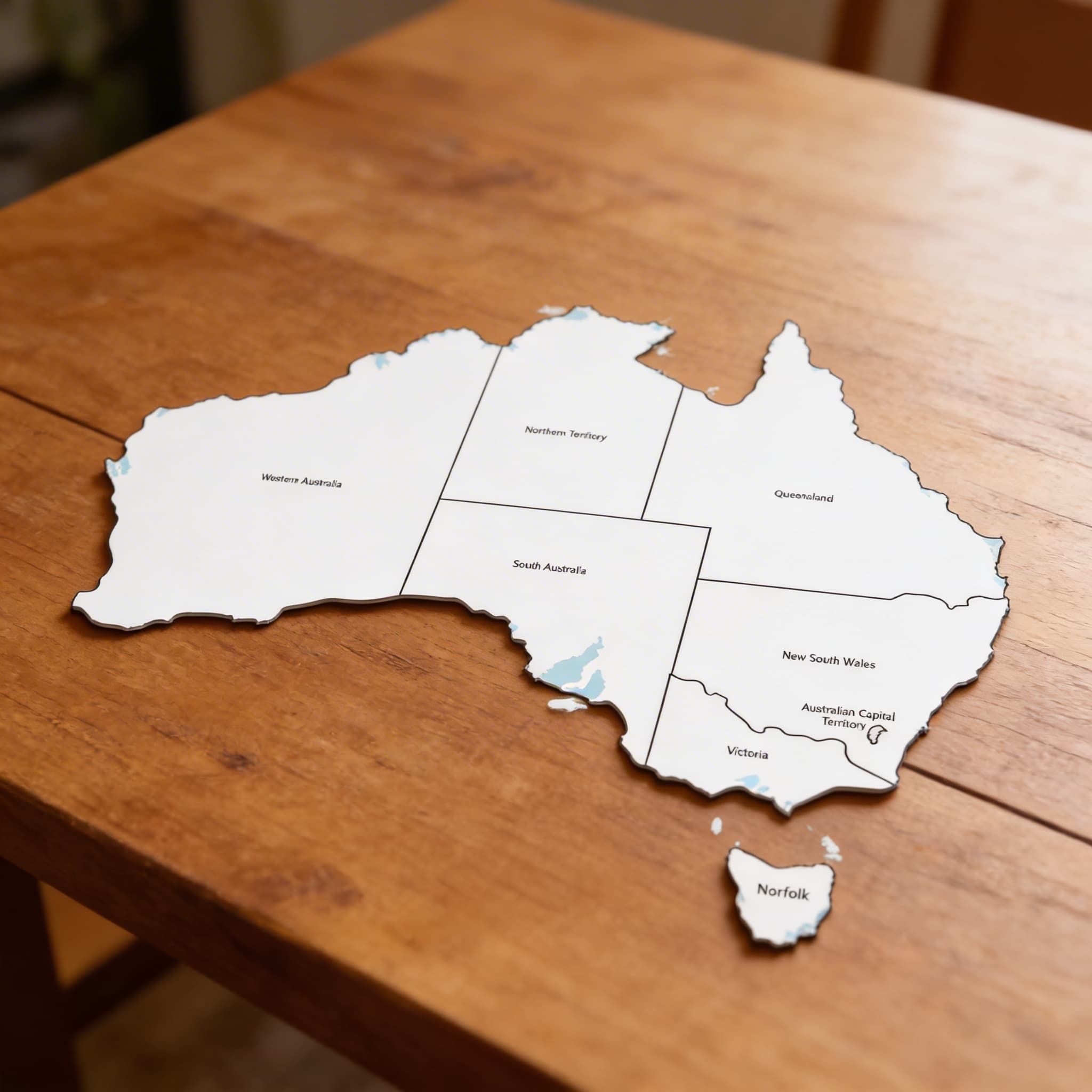 Kontrolní mapa Austrálie: s popisky — Detailní pohled