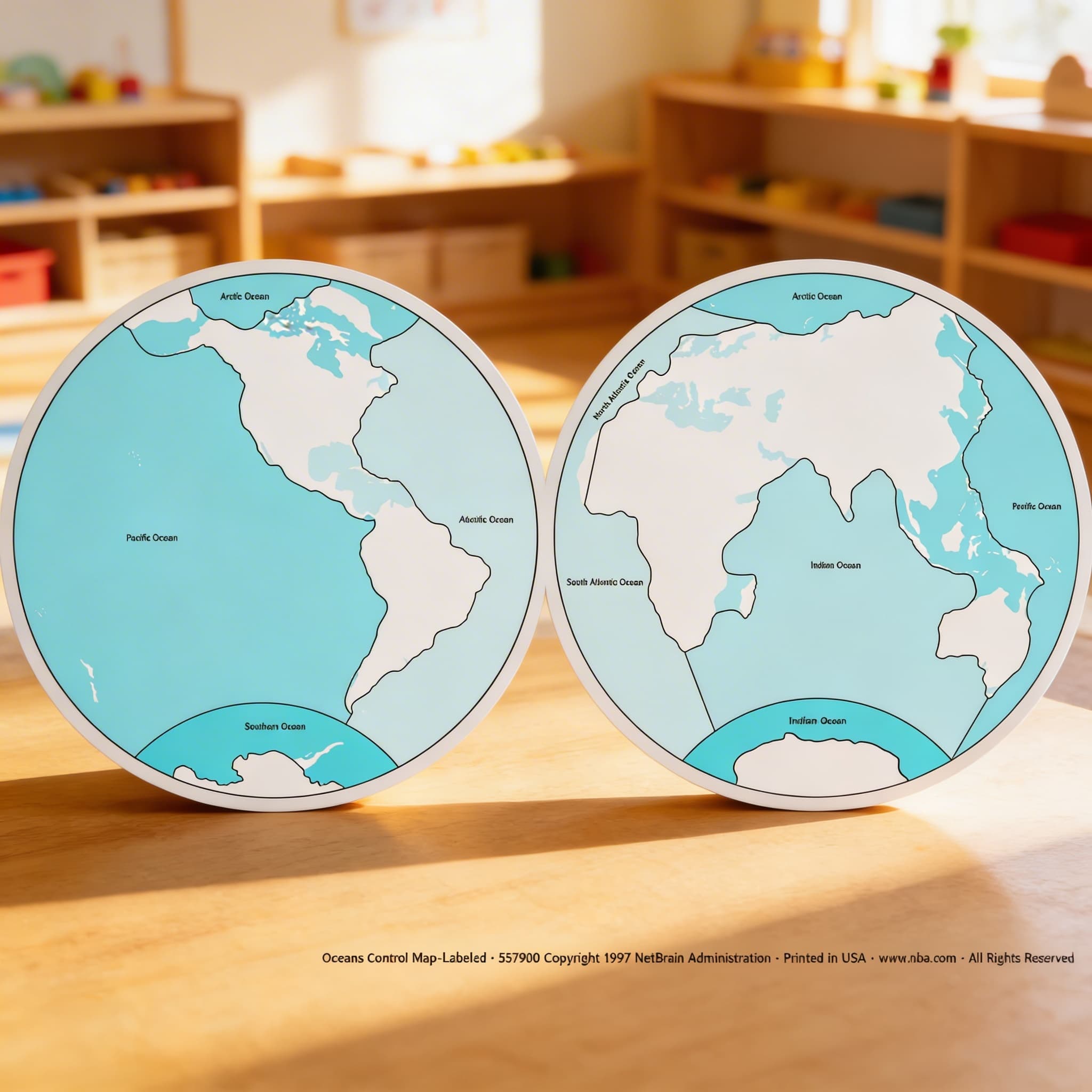 Kontrolní mapa oceánů: s popisky — Při použití