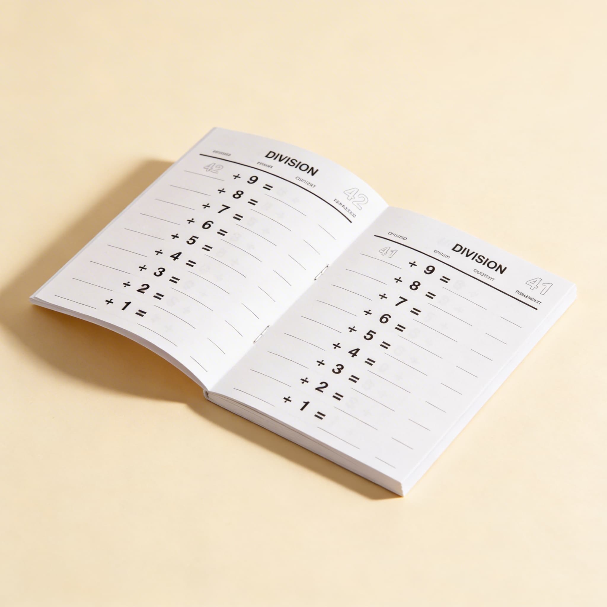 Sešity tabulek dělení — Boční pohled