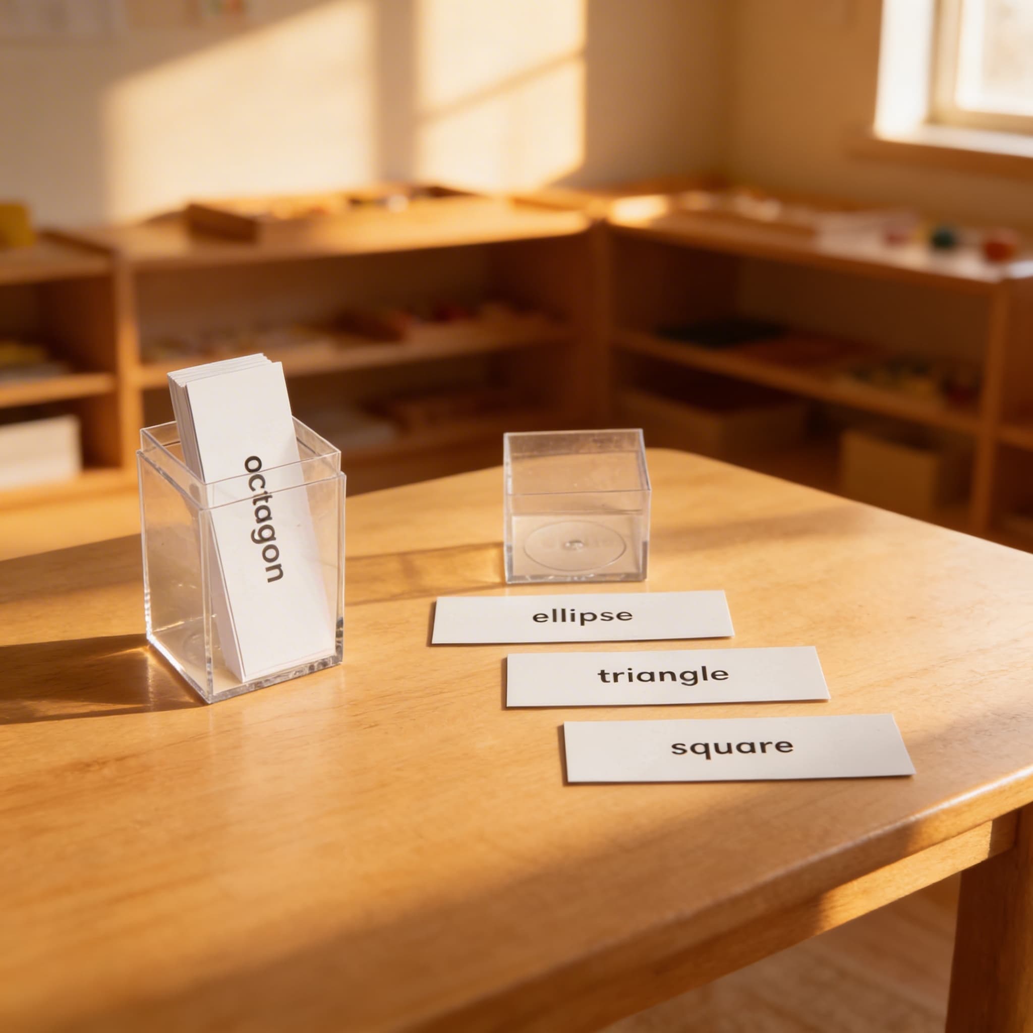 Základné geometrické štítky — Kartičky s názvami tvarov pre prvú geometriu — Pri použití