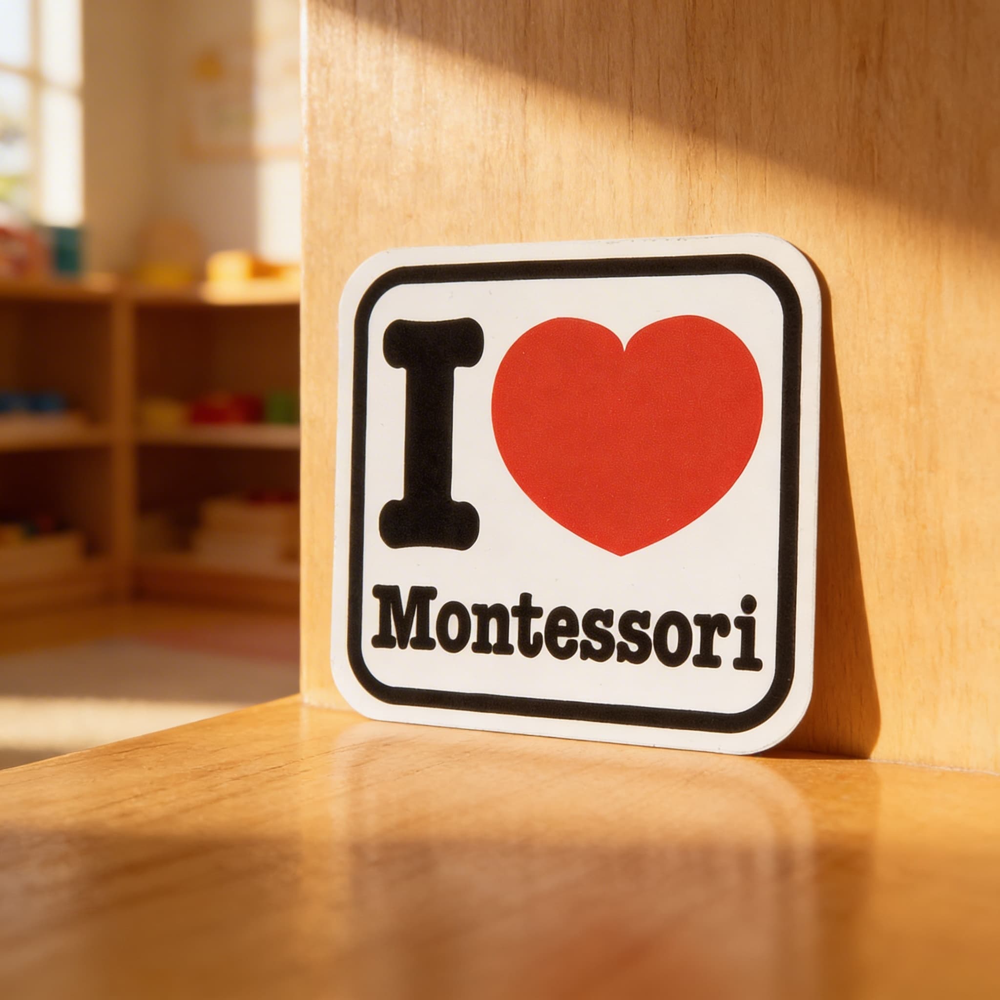 Vinylová nálepka: Děti milují Montessori — Při použití