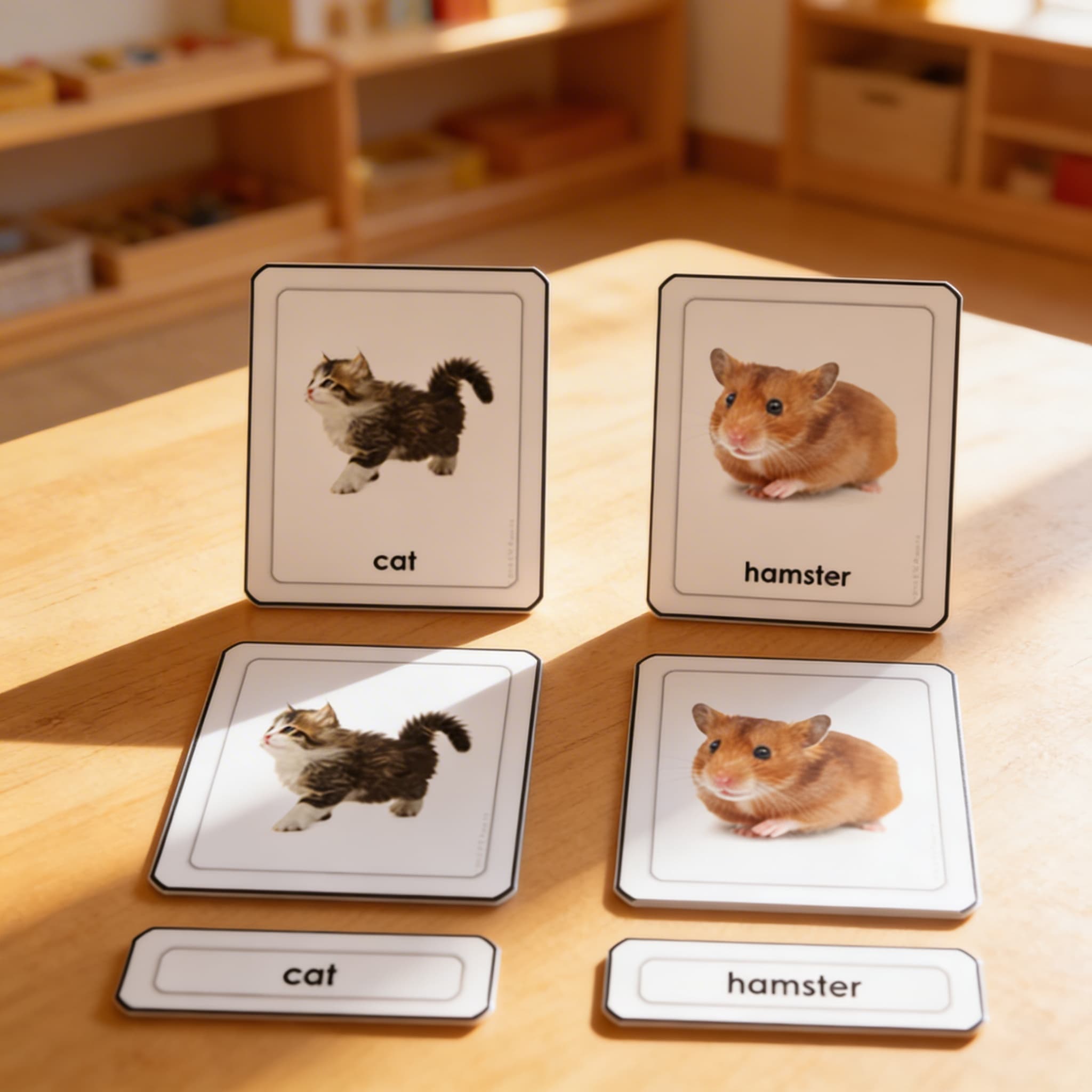 Domácí zvířata — třídílné karty — Při použití