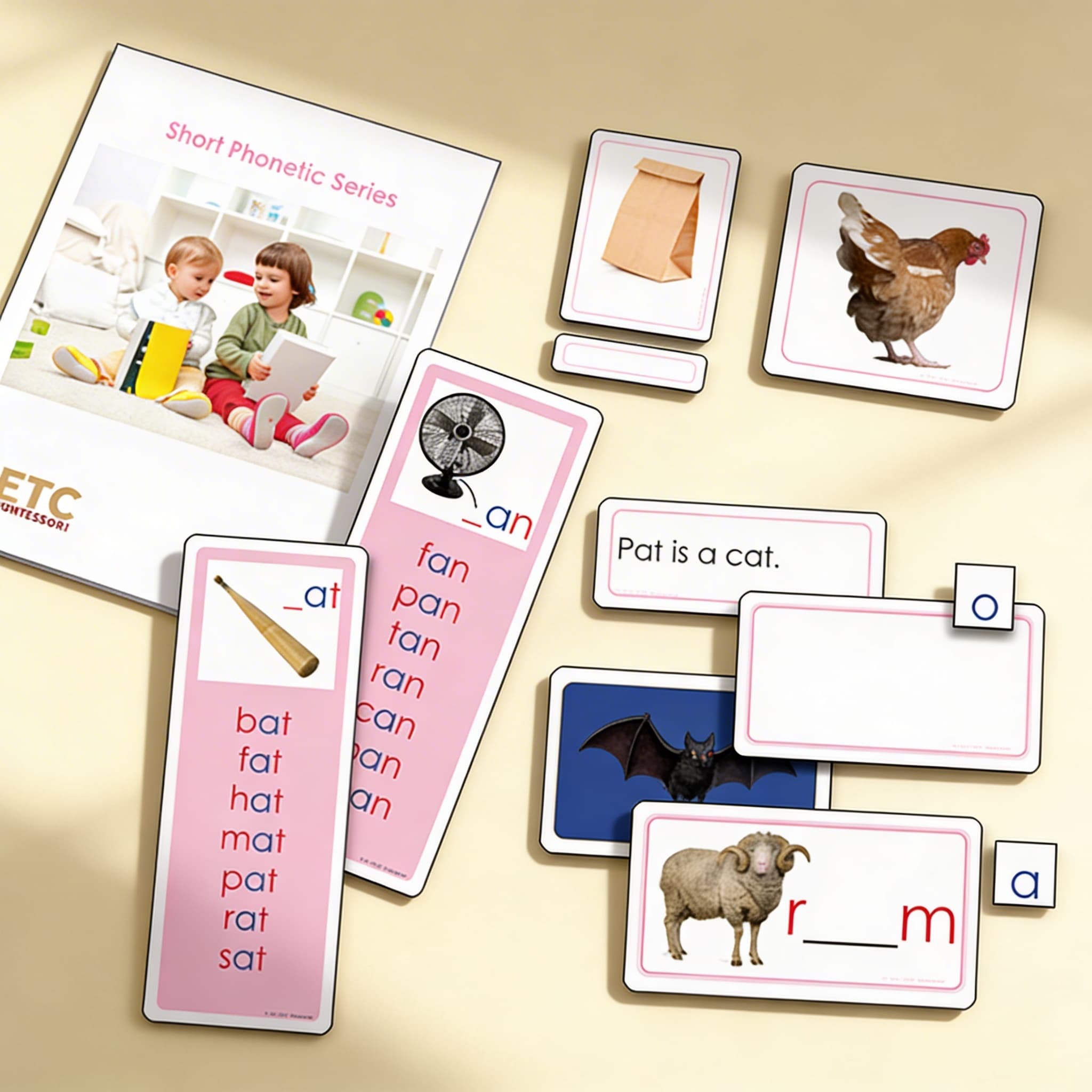 Růžová fonetická série — první čtení s krátkými slovy — Boční pohled