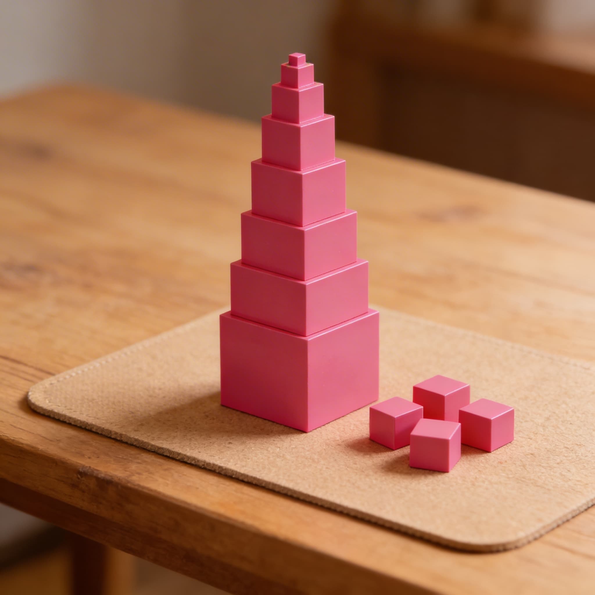 Großer Rosa Turm — 10 abgestufte Würfel für Größenordnungen — Detailansicht