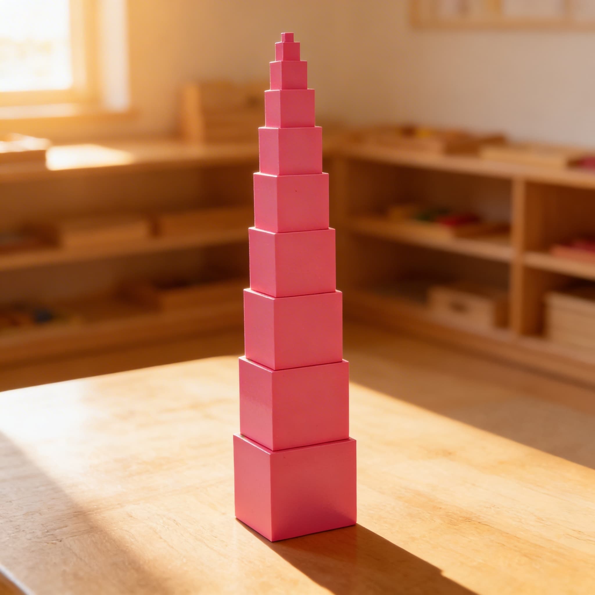 Großer Rosa Turm — 10 abgestufte Würfel für Größenordnungen — Im Einsatz