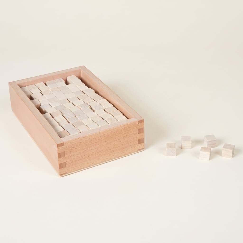 Rosa Turm Ergänzungswürfel: 100 Holzwürfel in Aufbewahrungsbox - Montessori Material | Faborino
