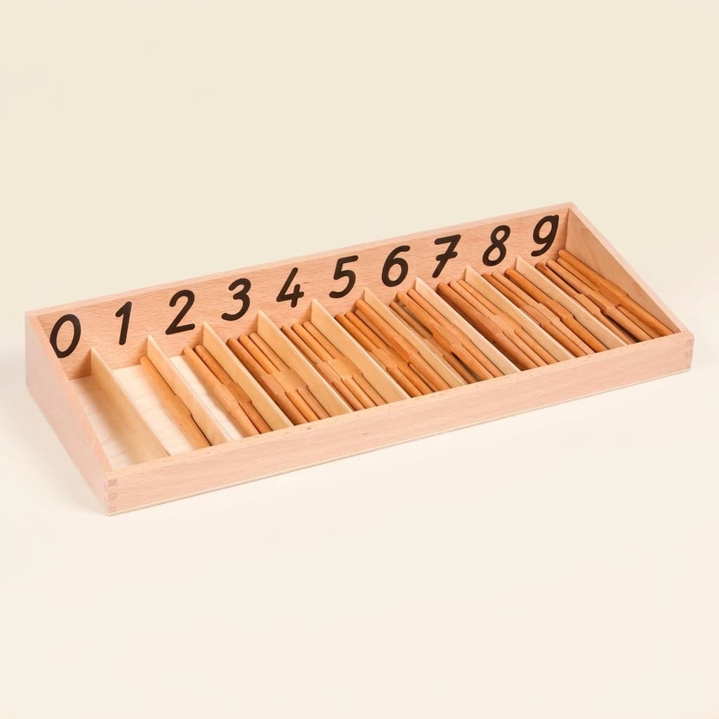 Spindelkasten: Null-Konzept & Zählen 0-9 mit Holzfächern - Montessori Material | Faborino