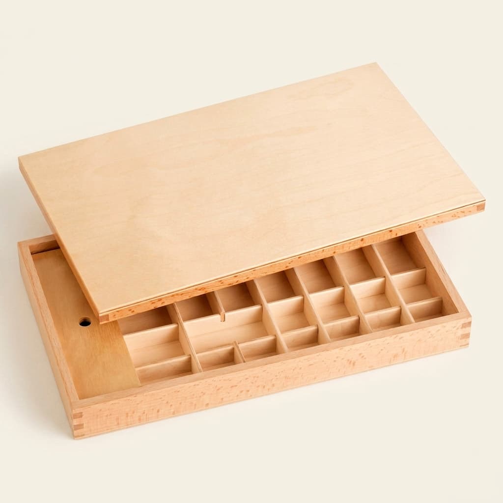 Kleine Bewegliche Alphabet-Box: Holzaufbewahrung mit Schiebedeckel - Montessori Material | Faborino