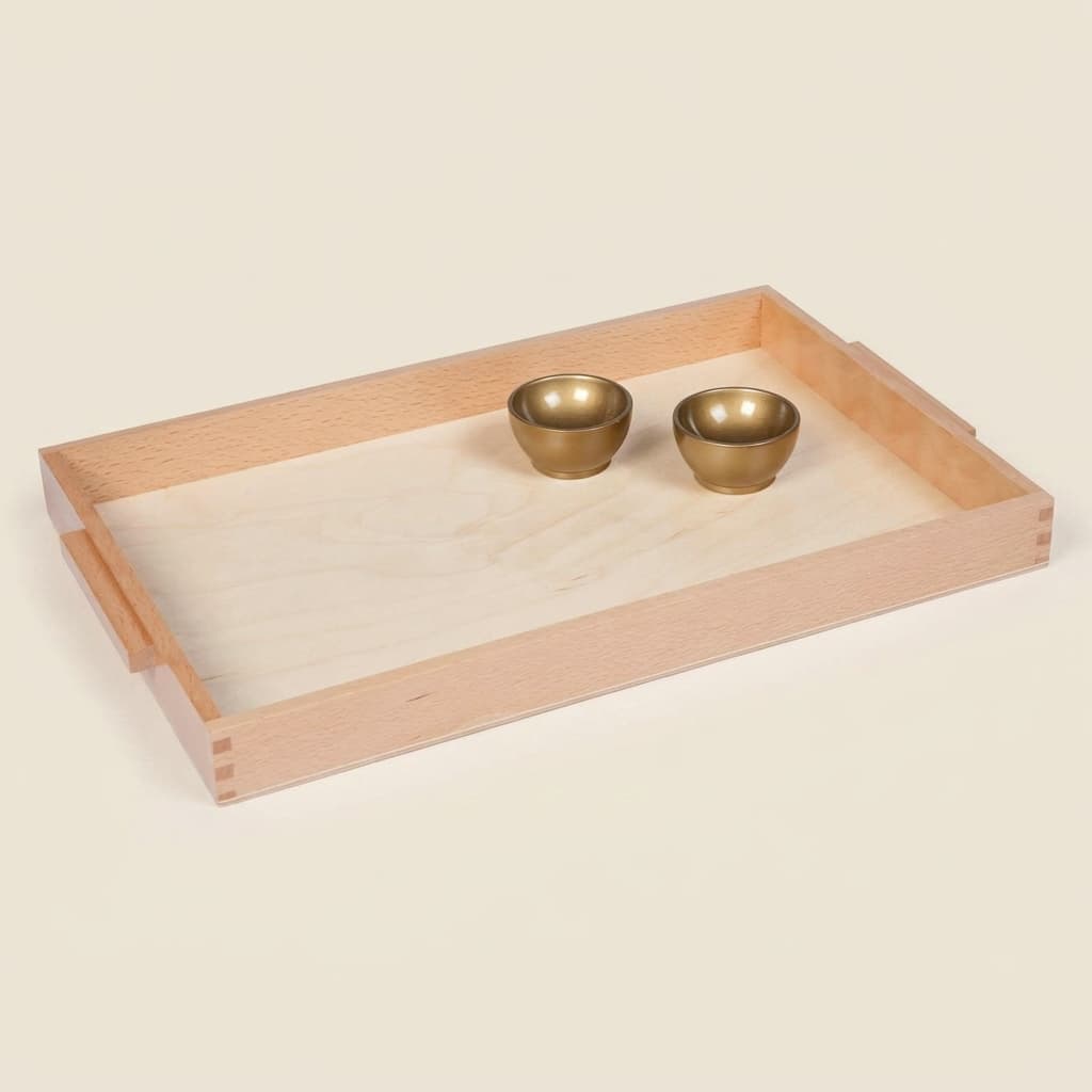 Holztablett mit 2 Einheitenbechern - Montessori Material | Faborino
