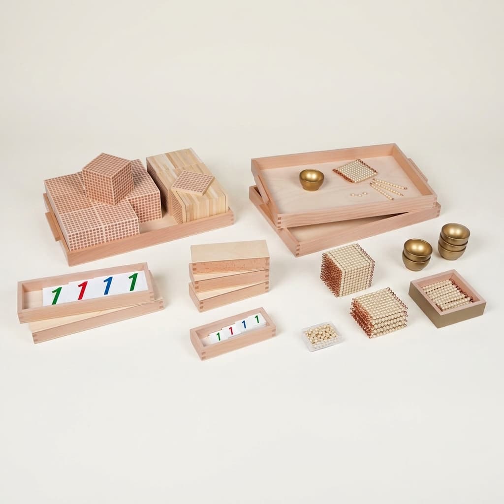 Goldenes Perlenmaterial: Einzelne Glasperlen für Dezimalsystem - Montessori Material | Faborino