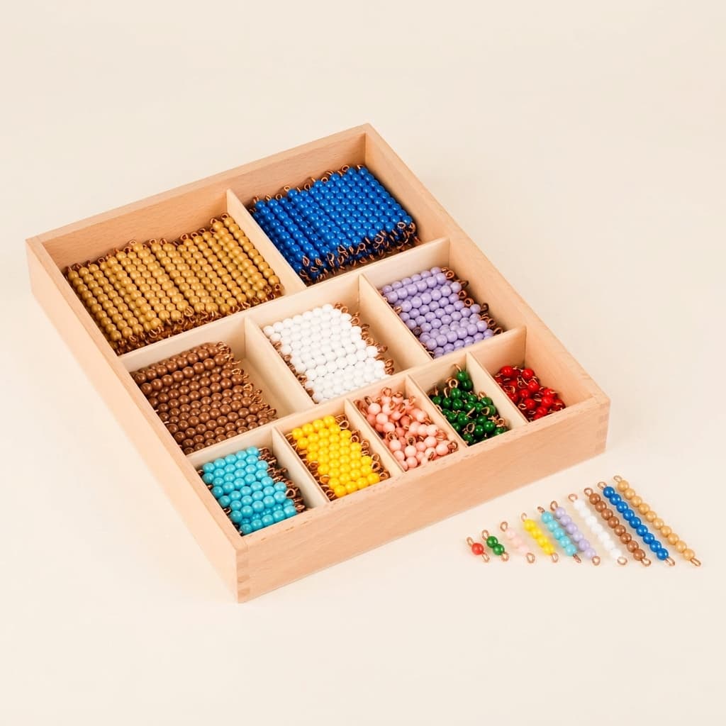 Dekanomiales Perlenstäbe-Set: Vollständige Nylon-Perlen 1-10 - Montessori Material | Faborino