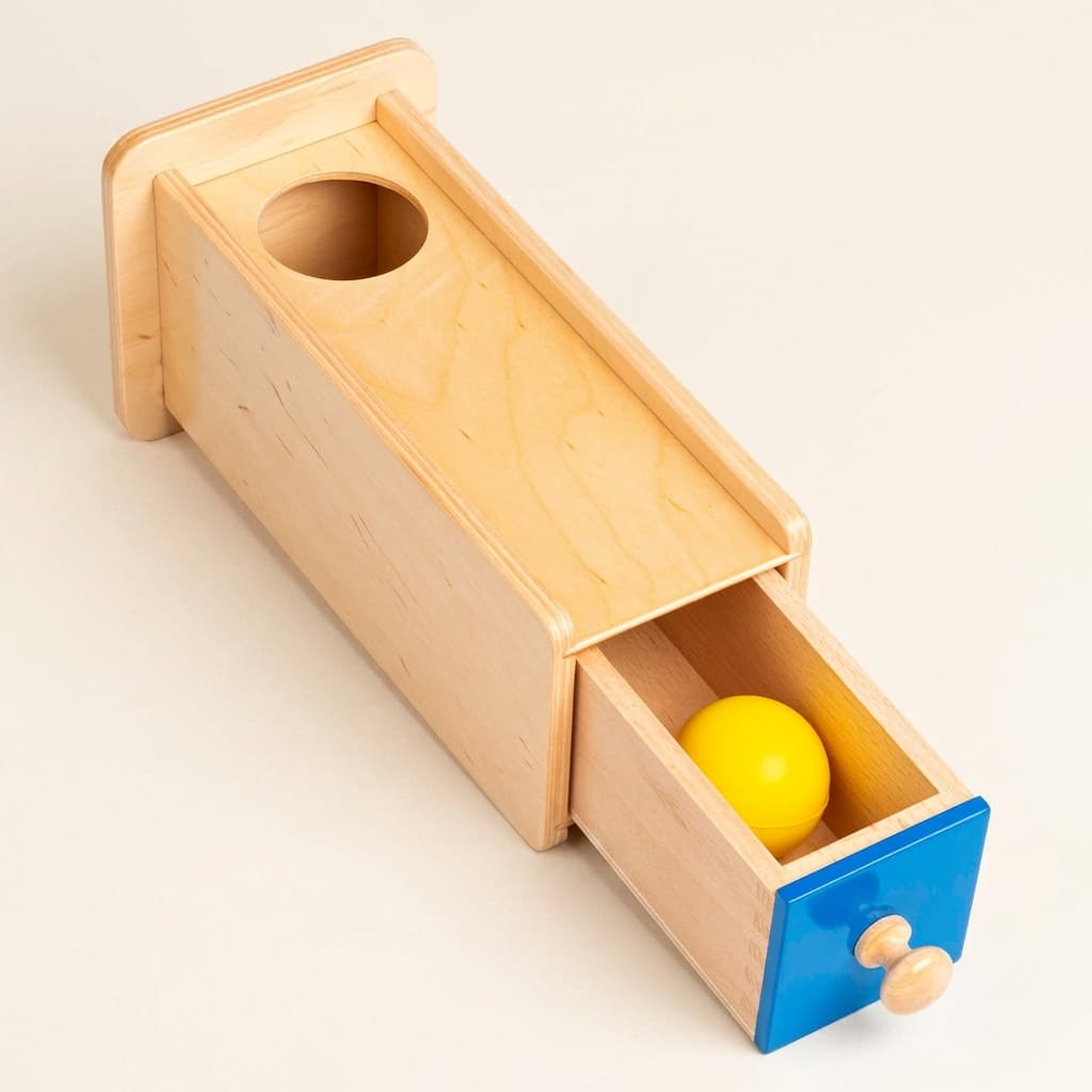 Object Permanence Box: Ballwurf mit Schublade - Montessori Material | Faborino