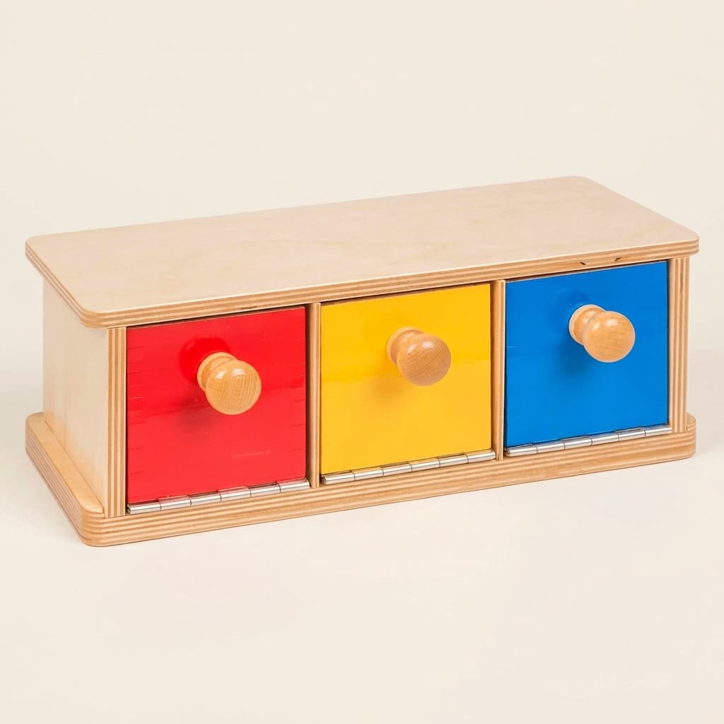Box mit Fächern: Drei Farbige Fächer für Sortieraktivitäten - Montessori Material | Faborino