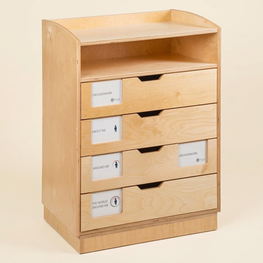 Englisch-Sprachschrank: Aufbewahrung für Grammatik & Lesen - Montessori Material | Faborino