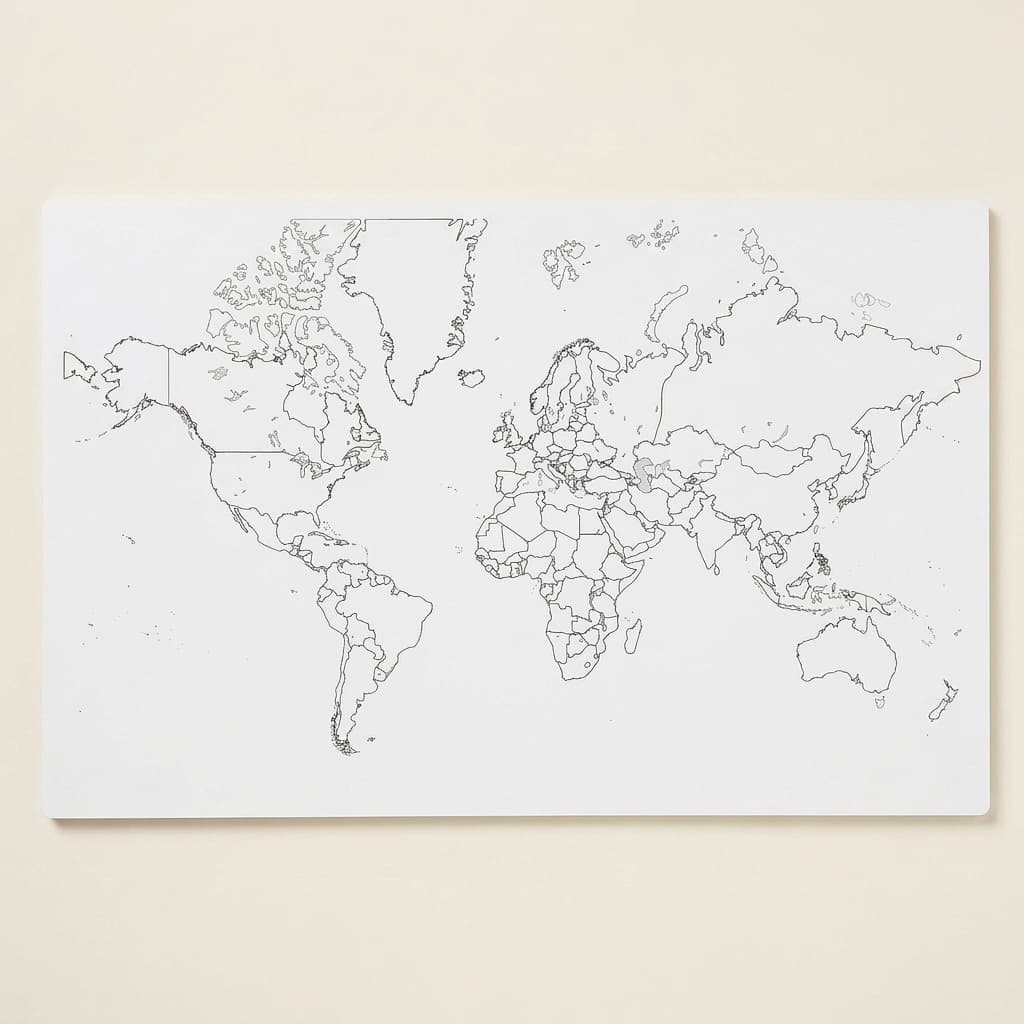 Welt: Politische Karte mit Seen (50) - Montessori Material | Faborino