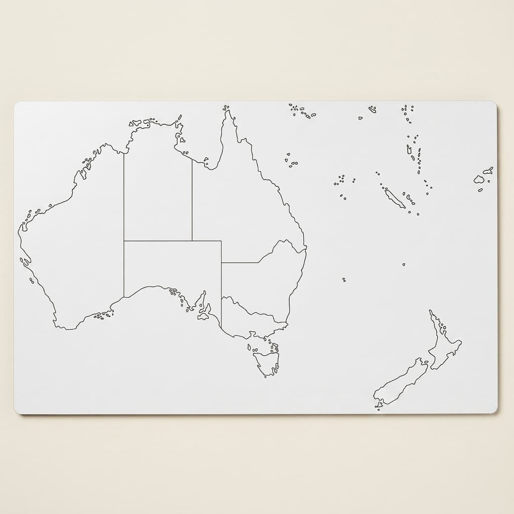 Australien: Bundesstaatsgrenzkarte: Beschriftete Kontrollkarte - Montessori Material | Faborino