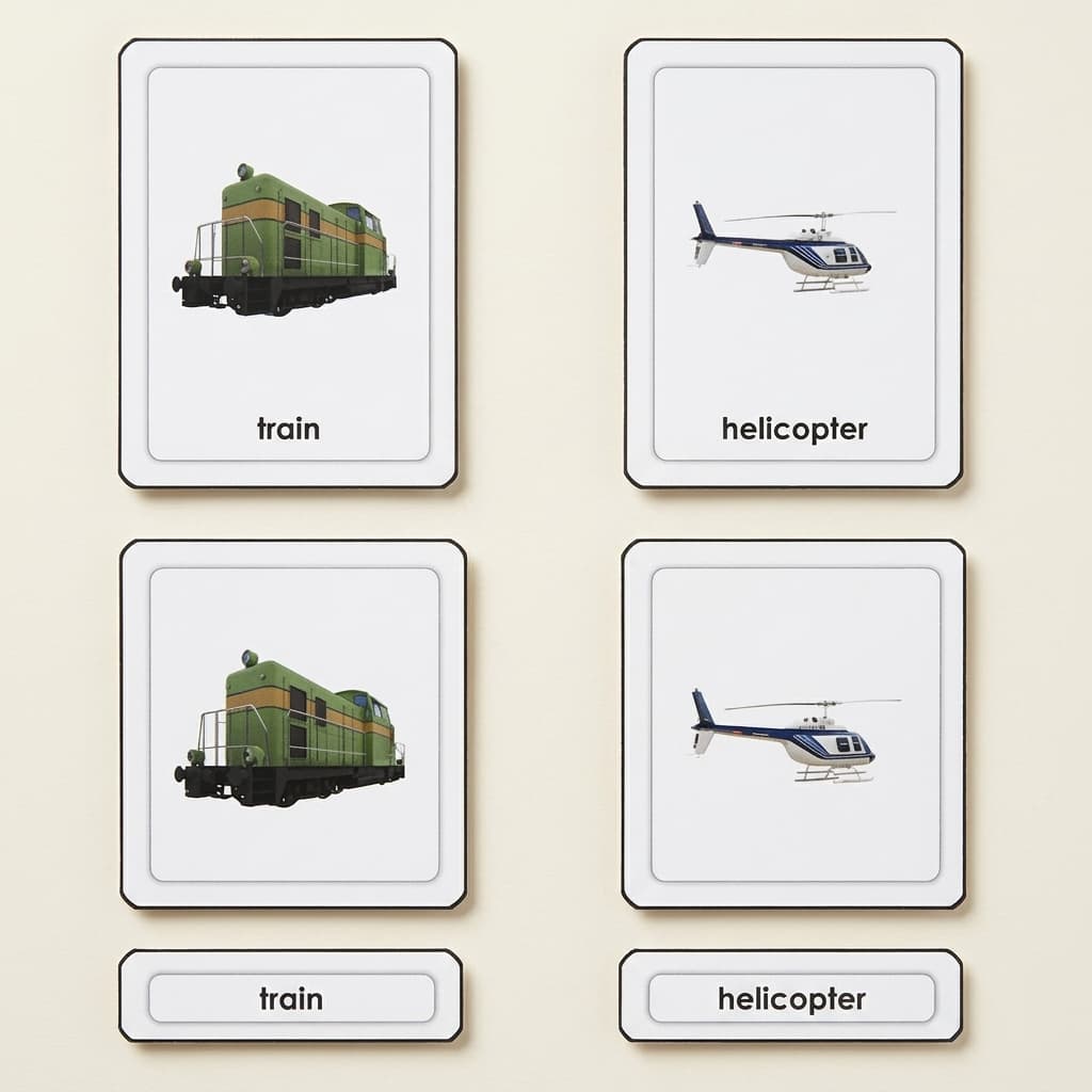Verkehrsmittel: Dreiteilige Karten - Montessori Material | Faborino