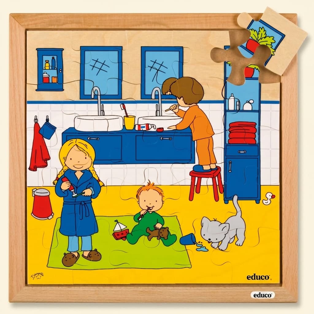 Zähneputzen Puzzle: 25-teiliges Hygiene-Lernpuzzle - Montessori Material | Faborino
