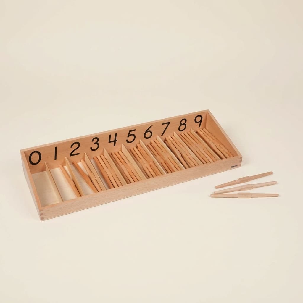 Box s tyčinkami — Koncept nuly a počítání s dřevěnými tyčinkami - Montessori Material | Faborino